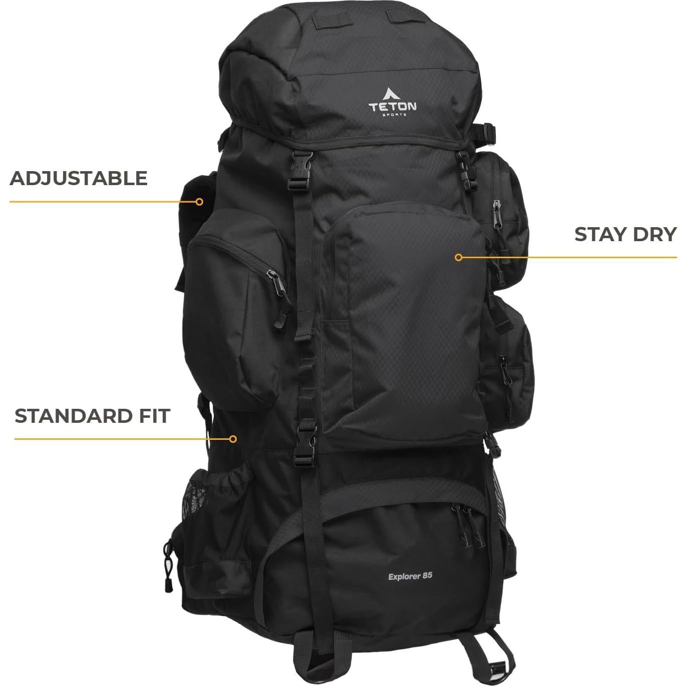 Mochila TETON Explorer 85L para Senderismo y Camping Negra