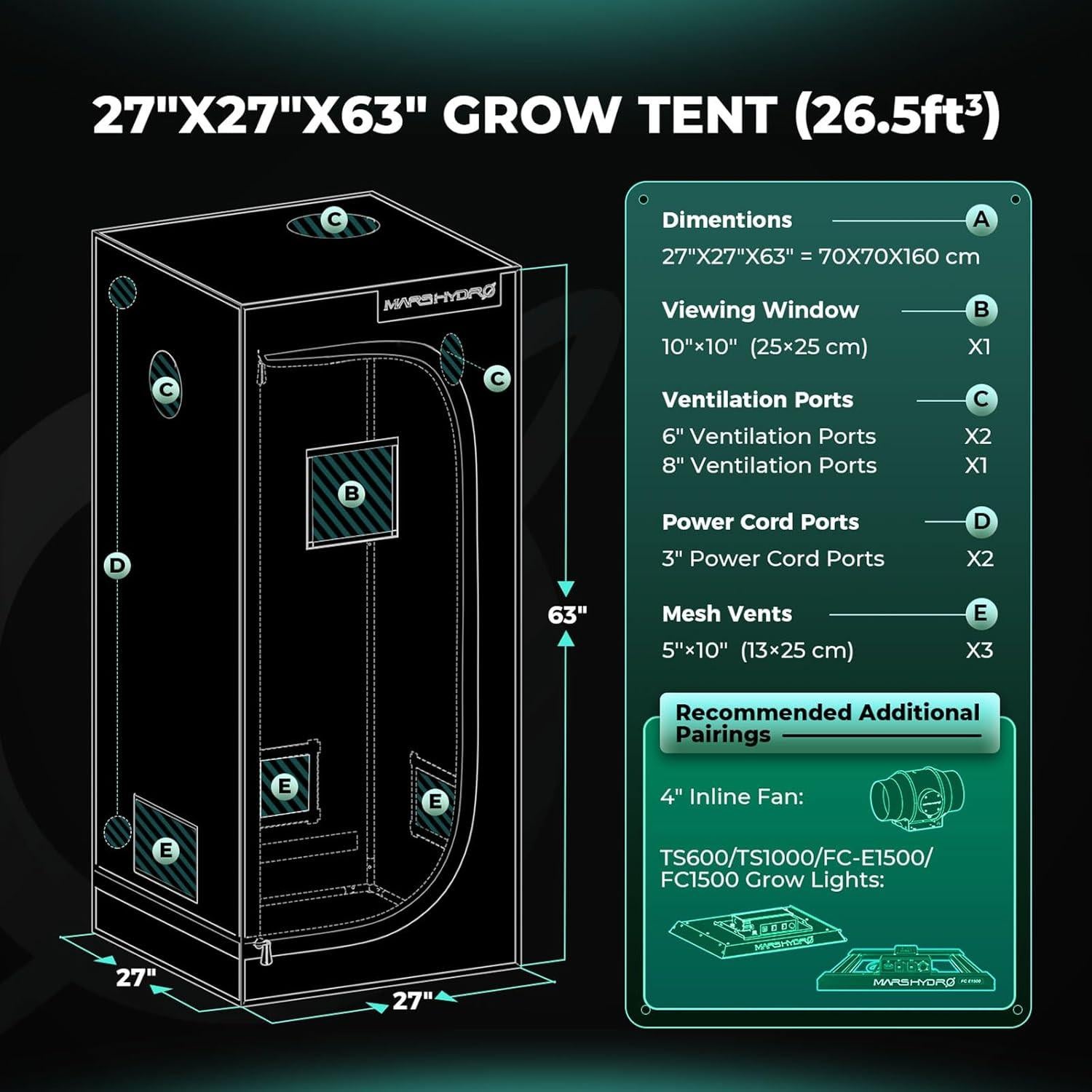 Tienda de Cultivo MARS HYDRO 68.58x68.58x160cm Mylar 1680D