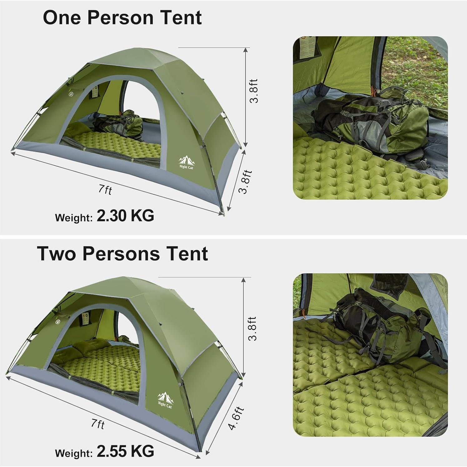 Tienda de Camping Mejorada Night Cat para 1-2 Personas Verde
