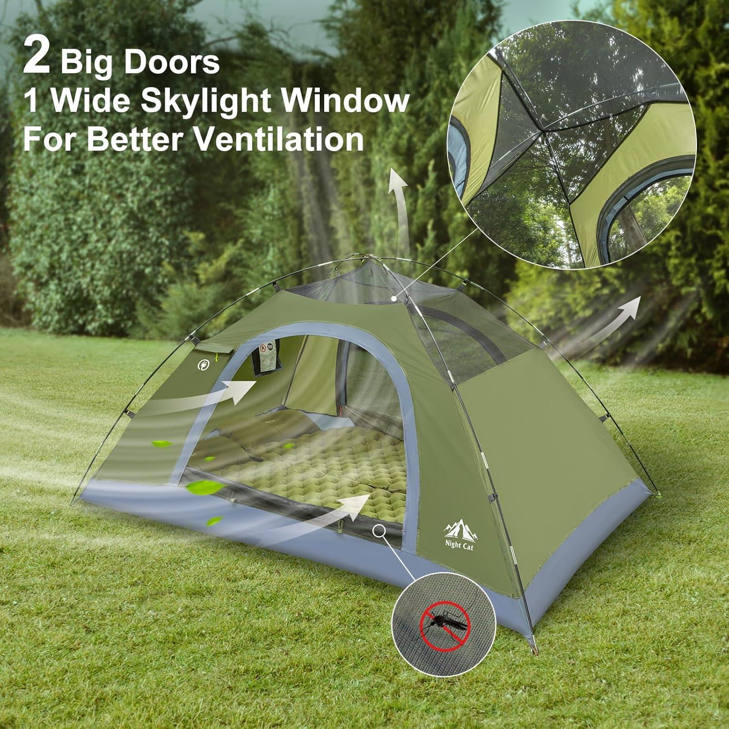 Tienda de Camping Mejorada Night Cat para 1-2 Personas Verde