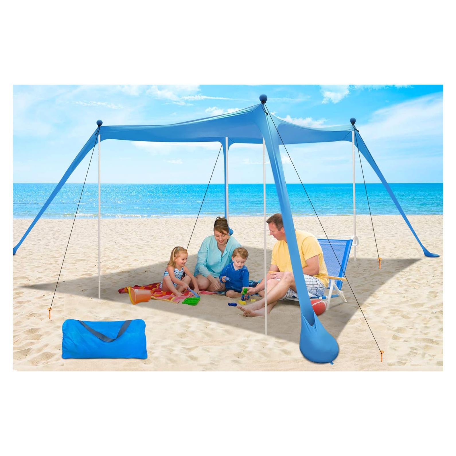 Tienda de Playa YENGIAM 11x11 PIES UPF50+ con 4 Postes