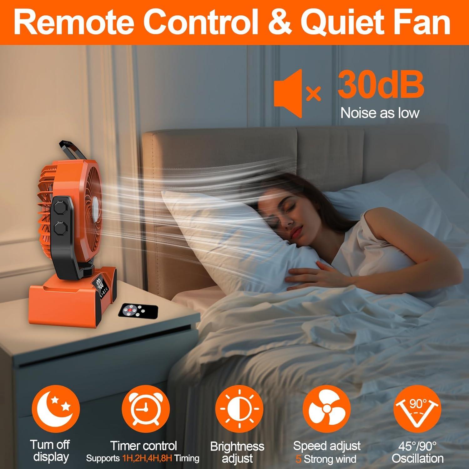 Ventilador de Camping LQTTEK Portátil 20000mAh con Control Remoto