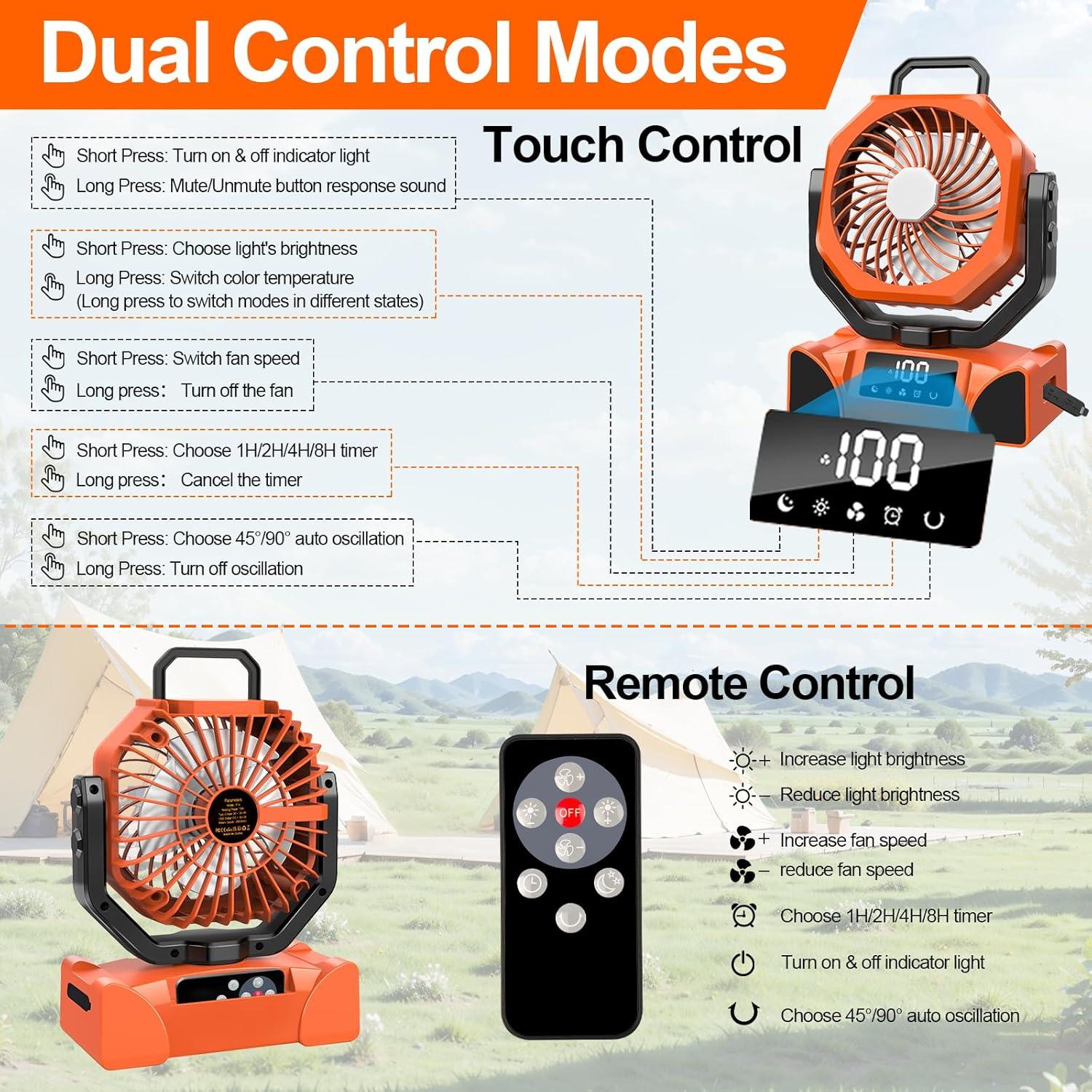 Ventilador de Camping LQTTEK Portátil 20000mAh con Control Remoto