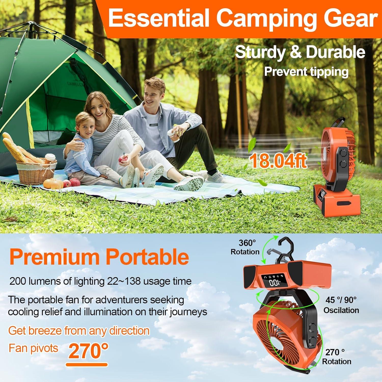 Ventilador de Camping LQTTEK Portátil 20000mAh con Control Remoto