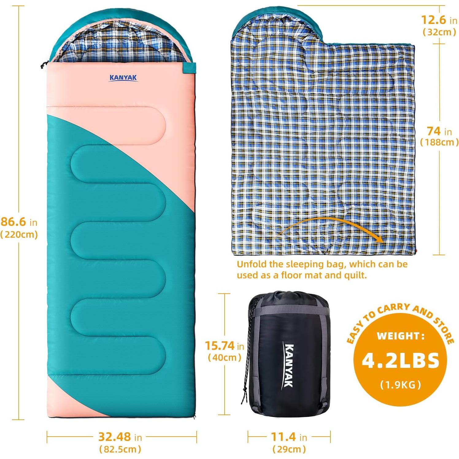 Saco de dormir Kanyak 3-4 estaciones 220x82.5 cm verde rosa