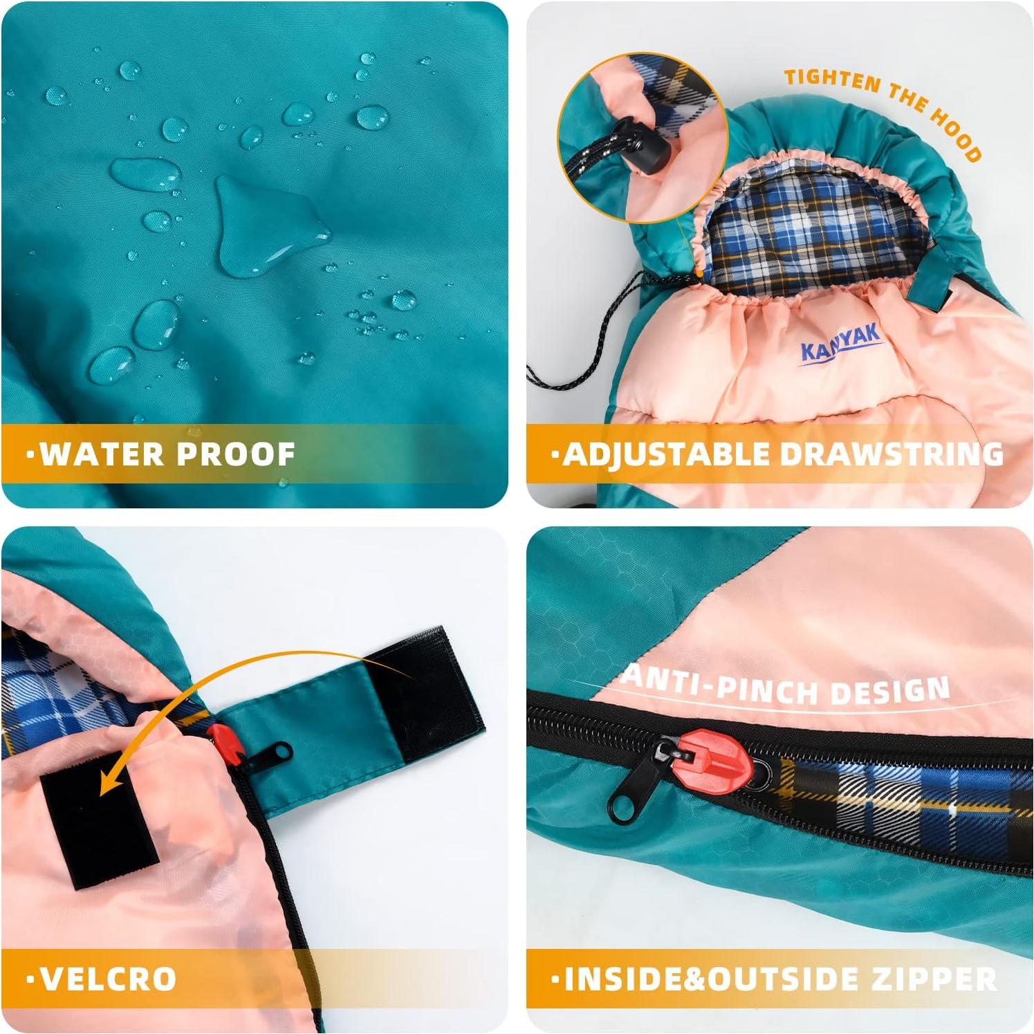 Saco de dormir Kanyak 3-4 estaciones 220x82.5 cm verde rosa