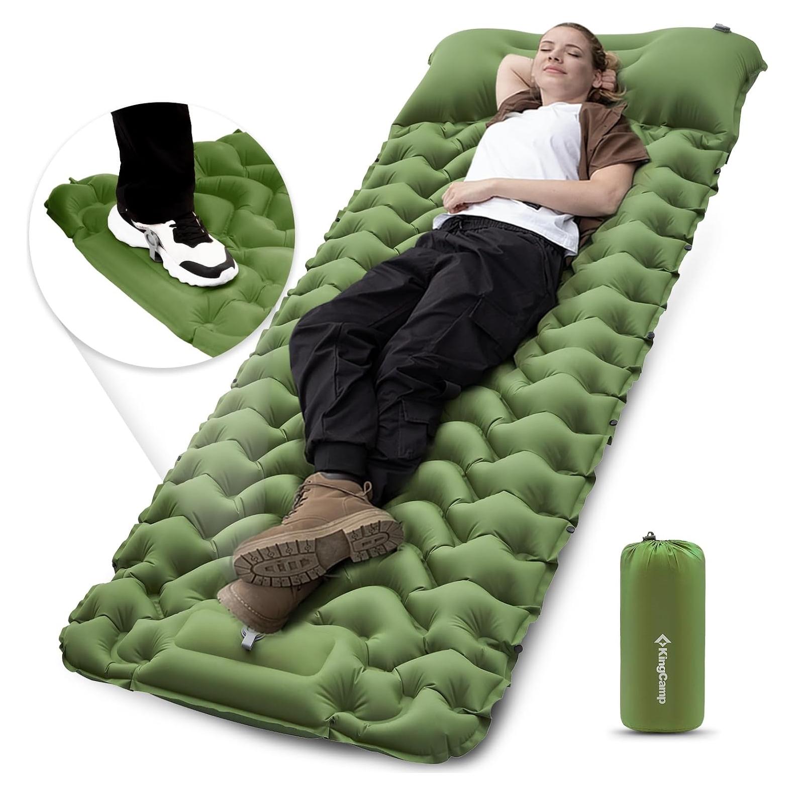 Colchón Inflable KingCamp KM2401 Verde 196x69x6 cm con Almohada