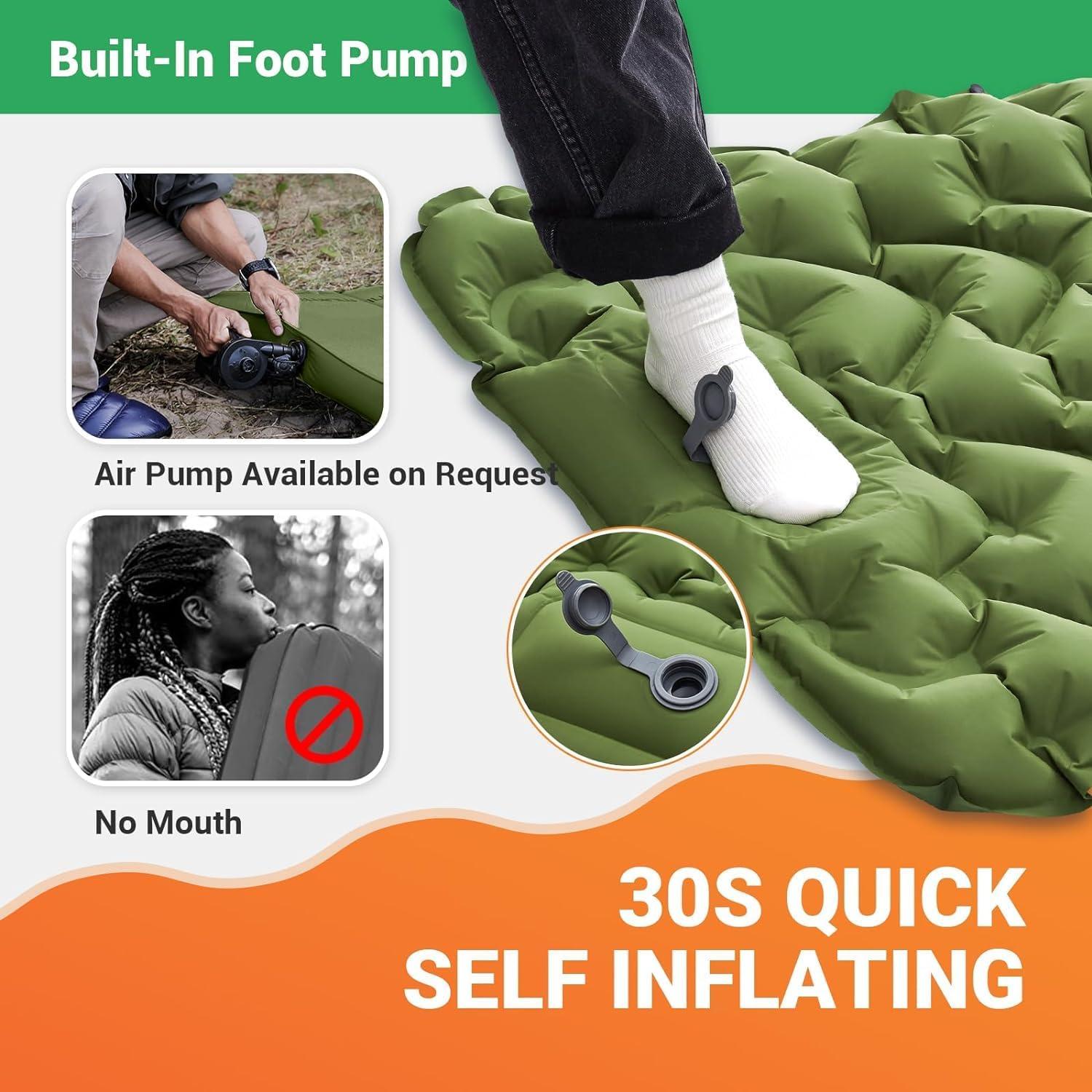 Colchón Inflable KingCamp KM2401 Verde 196x69x6 cm con Almohada