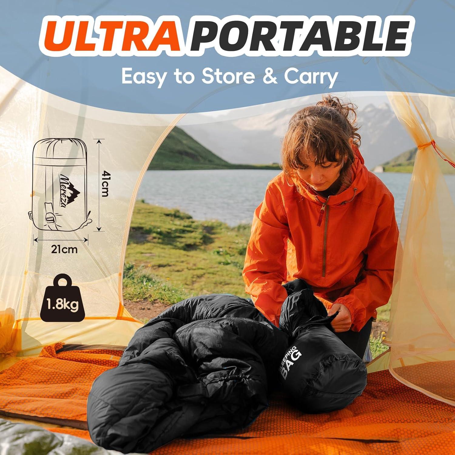 Saco de Dormir MEREZA XL Impermeable para Climas Fríos y Cálidos