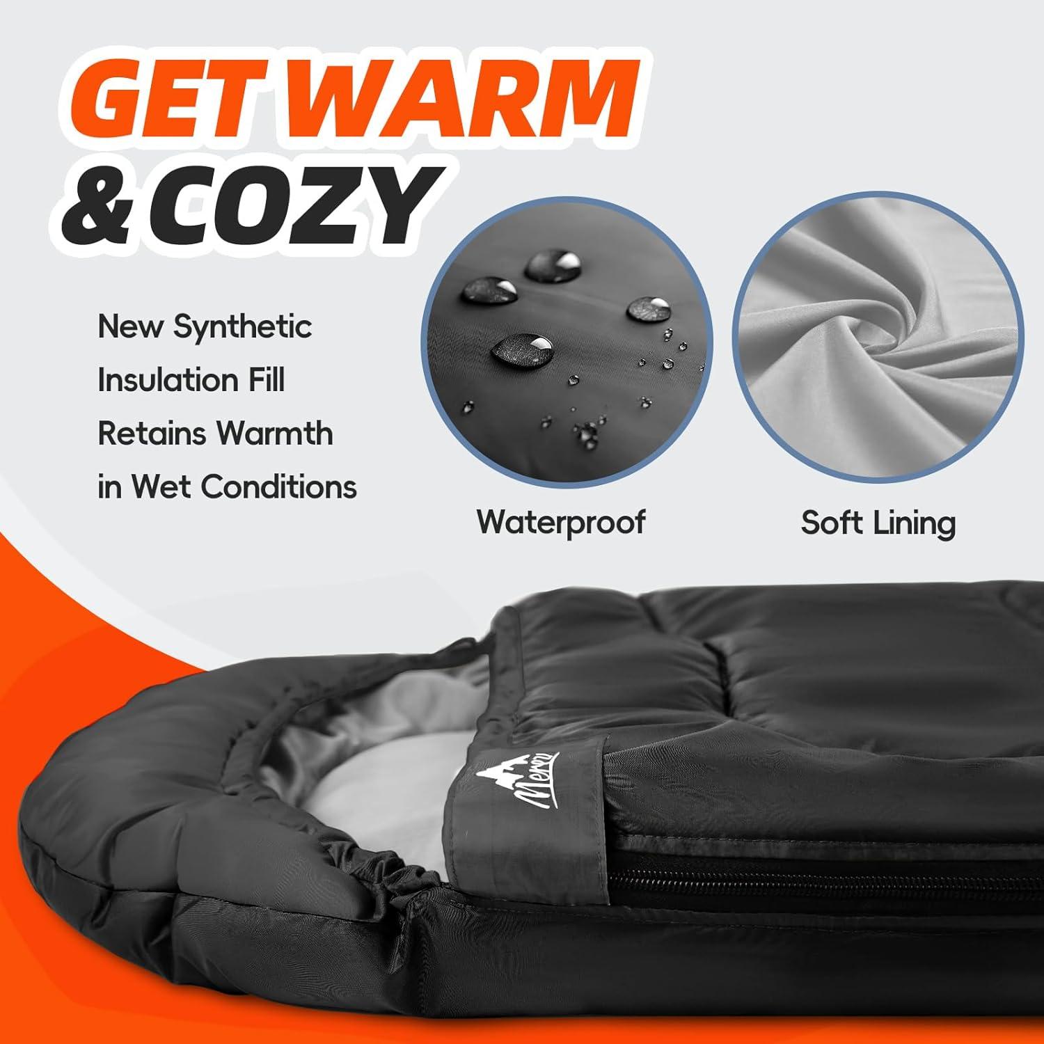 Saco de Dormir MEREZA XL Impermeable para Climas Fríos y Cálidos