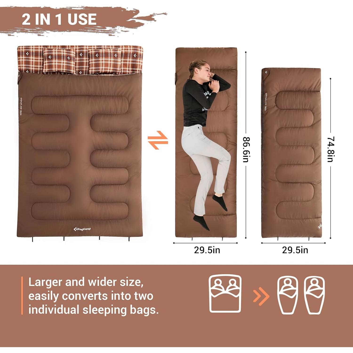 Saco de Dormir Doble KingCamp XXL para 2 Personas Impermeable