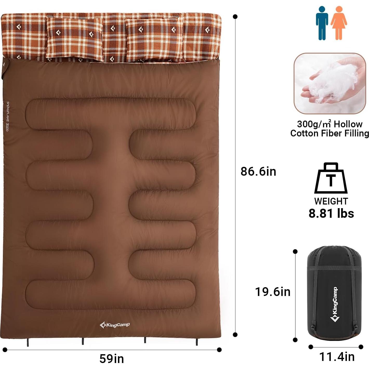 Saco de Dormir Doble KingCamp XXL para 2 Personas Impermeable