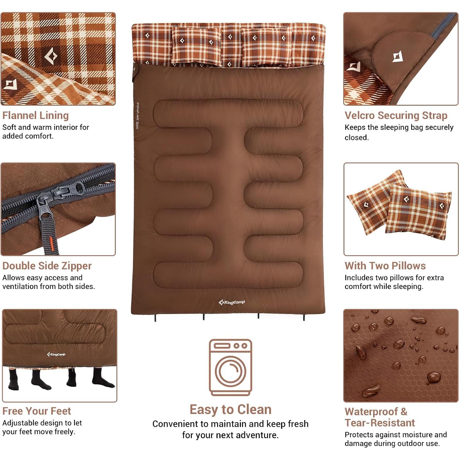 Saco de Dormir Doble KingCamp XXL para 2 Personas Impermeable