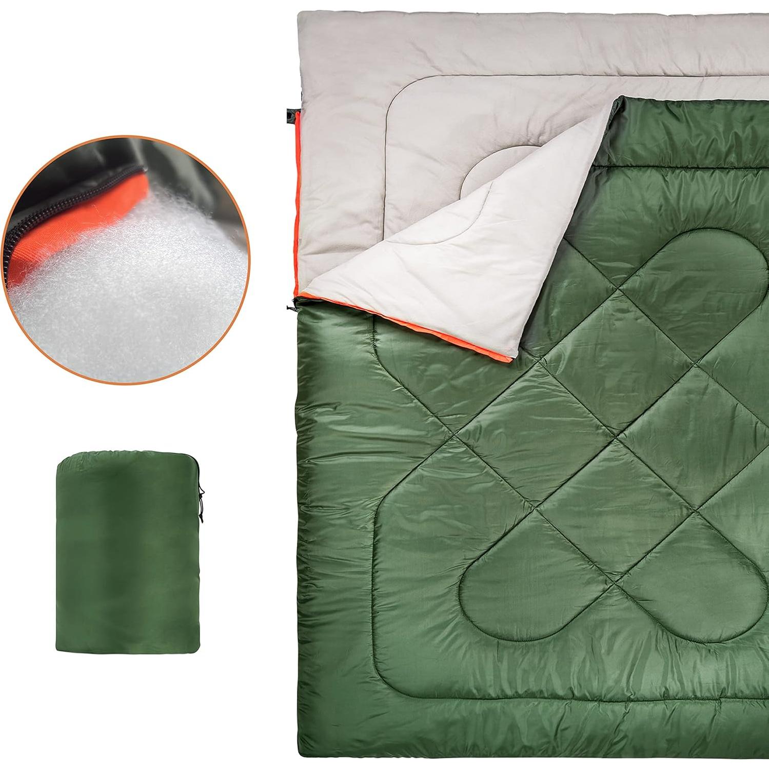Saco de Dormir Doble Amazon Basics 3 Estaciones 220x150cm Verde