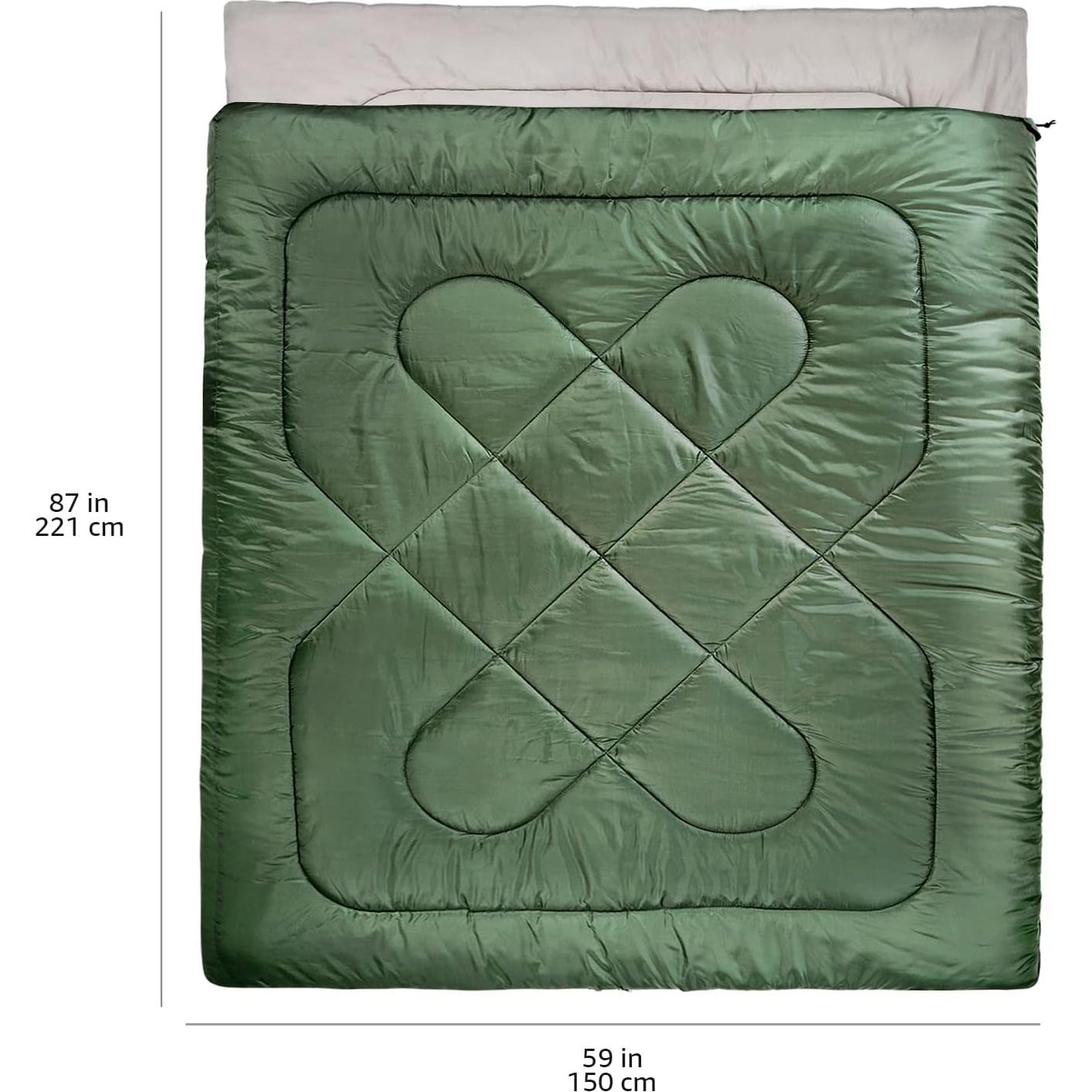 Saco de Dormir Doble Amazon Basics 3 Estaciones 220x150cm Verde