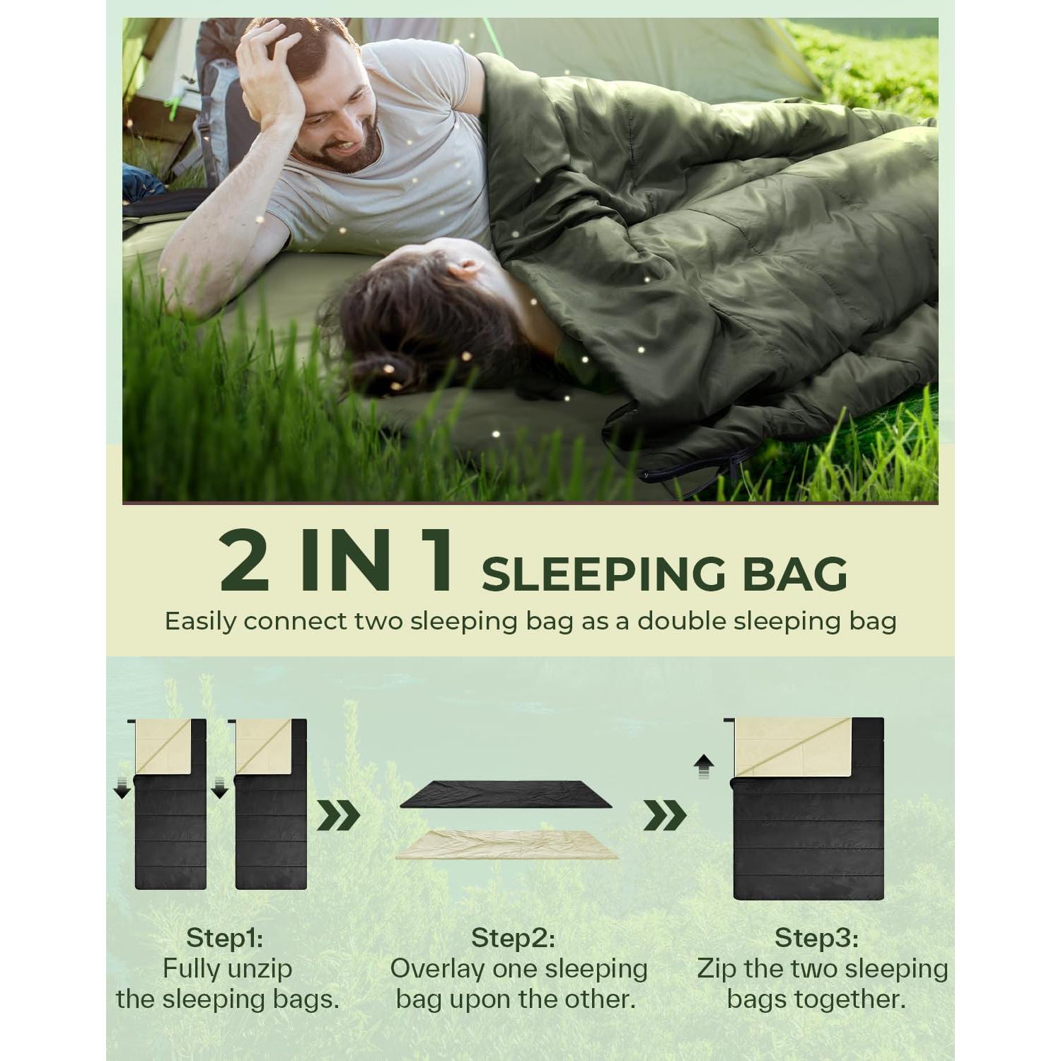 Saco de dormir Ohuhu ligero 1 persona 190x84 cm negro