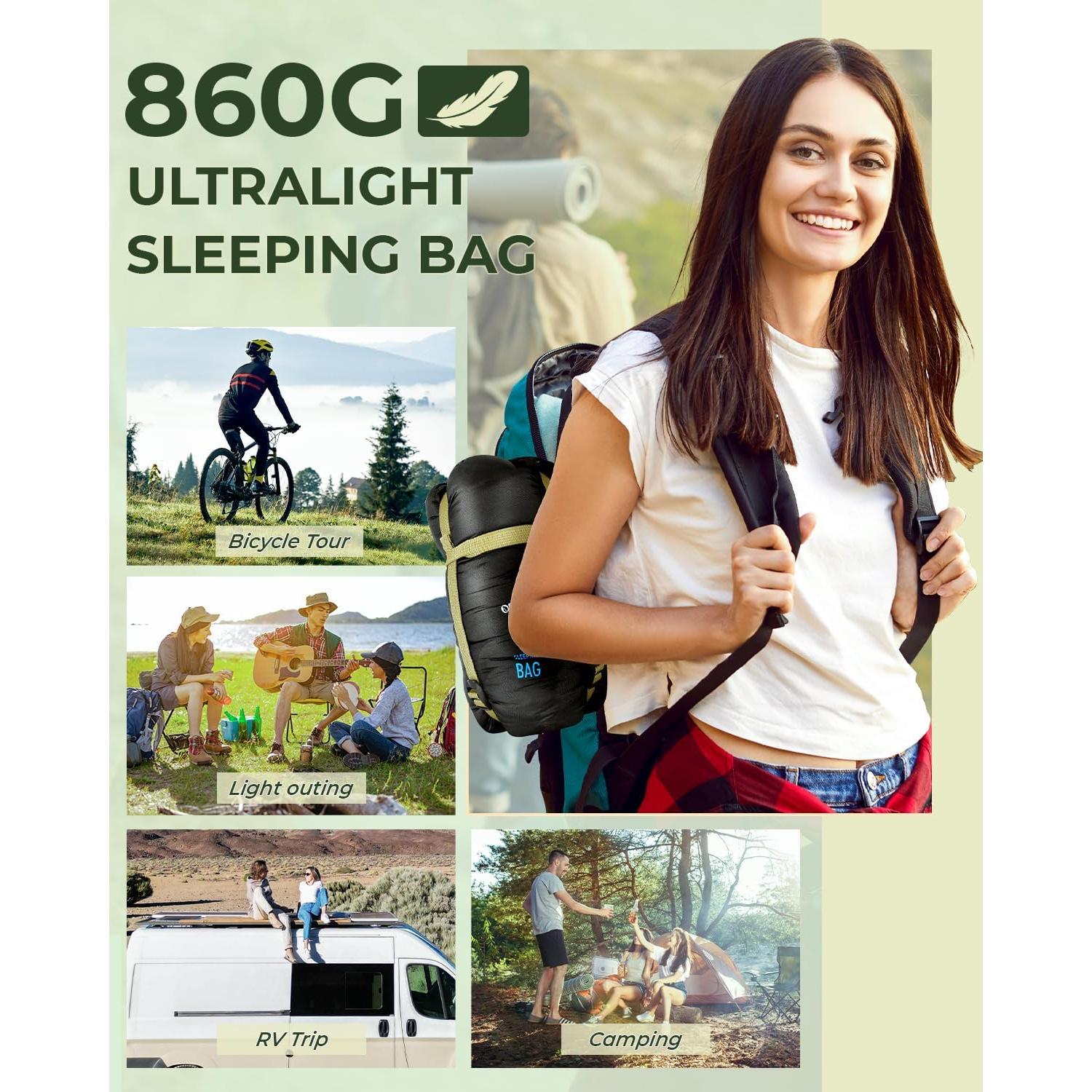 Saco de dormir Ohuhu ligero 1 persona 190x84 cm negro