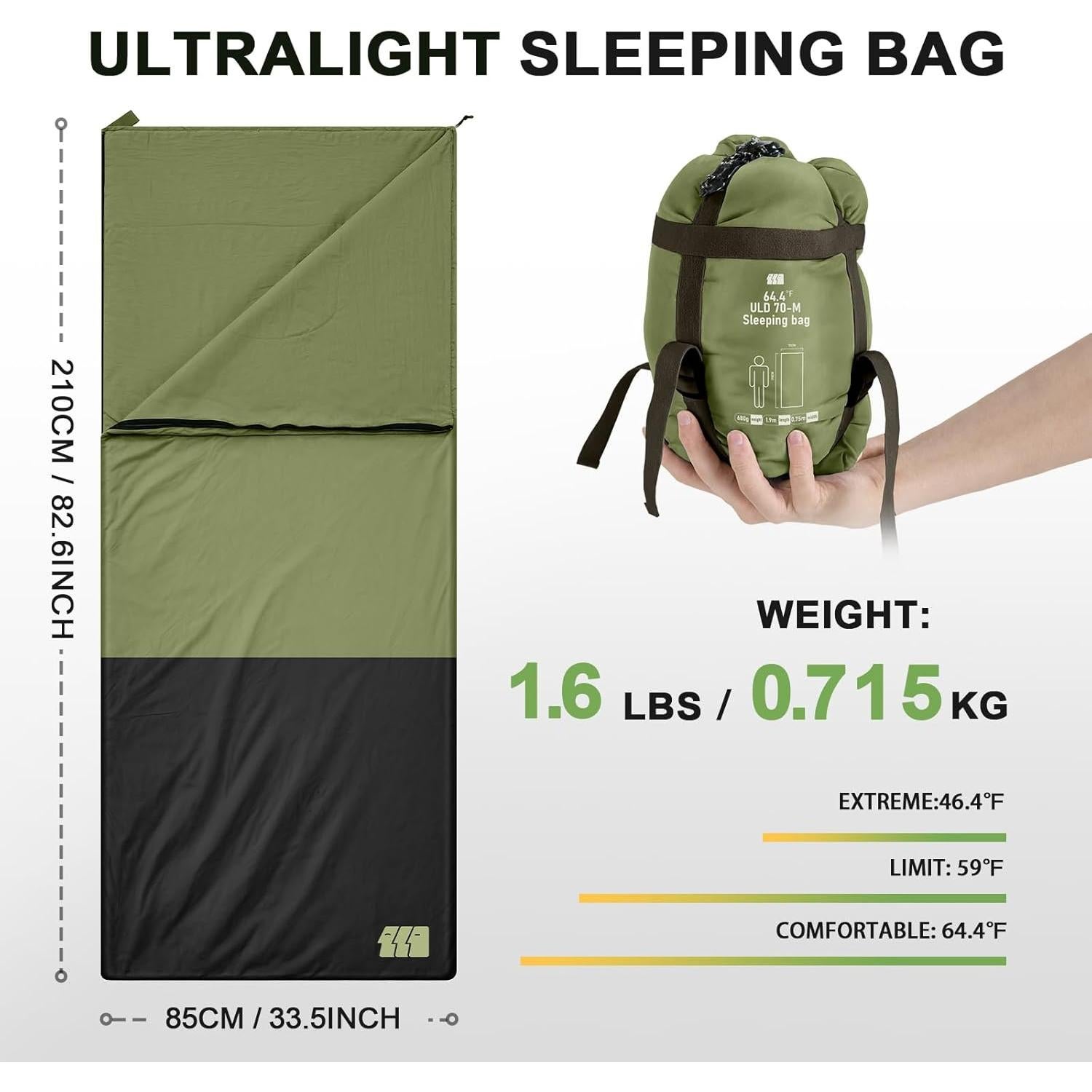 Saco de dormir ultraligero TANSTRIDER 210x84 cm 0.73 kg