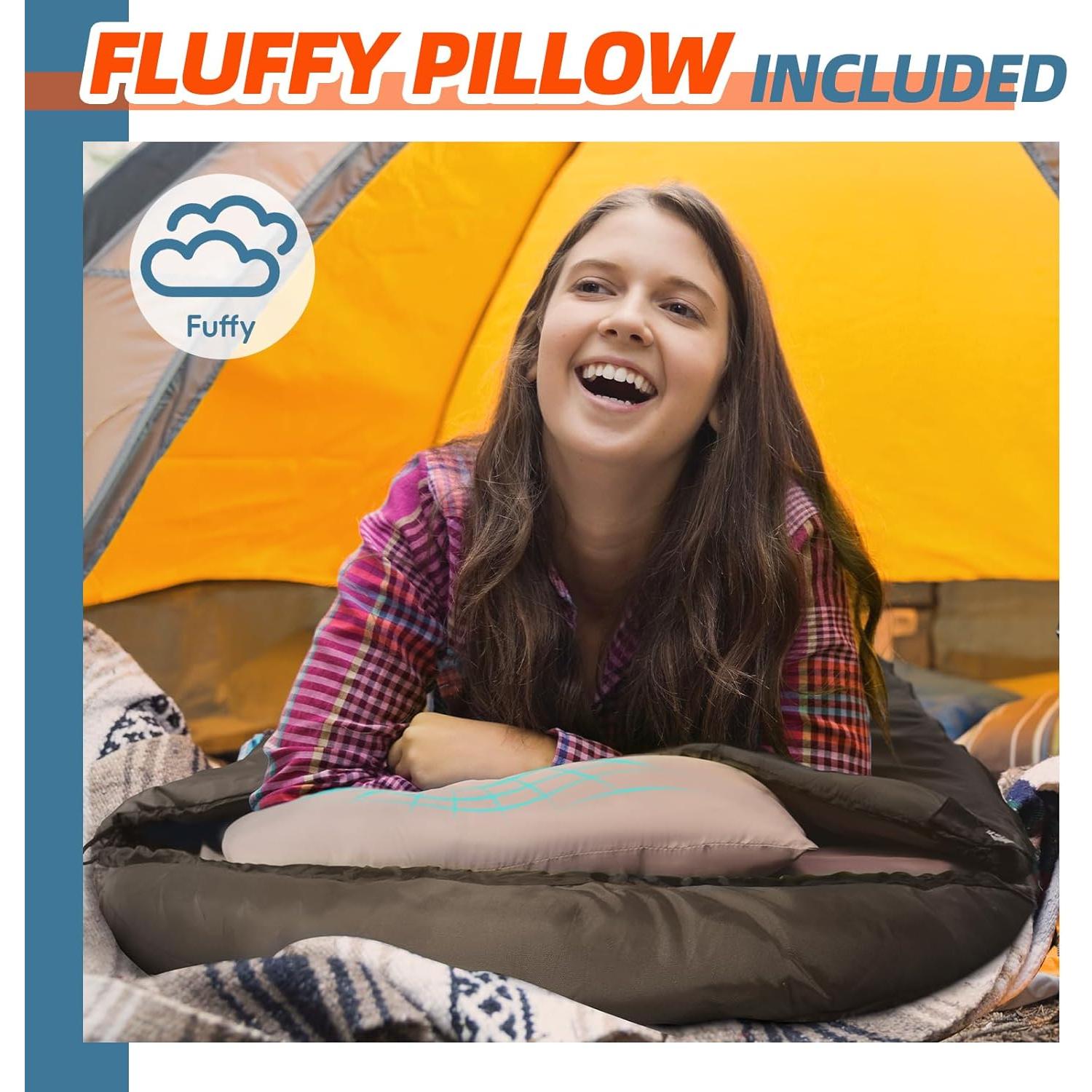 Saco de Dormir MEREZA XL Negro 0°C con Almohada para Camping