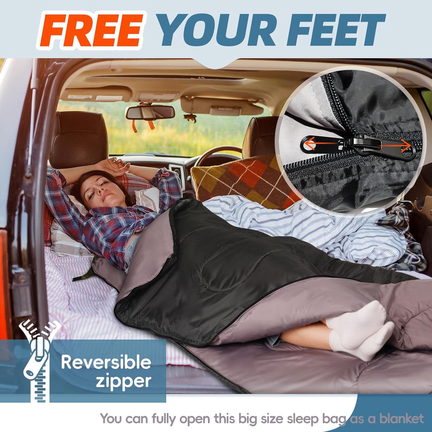 Saco de Dormir MEREZA XL Negro 0°C con Almohada para Camping