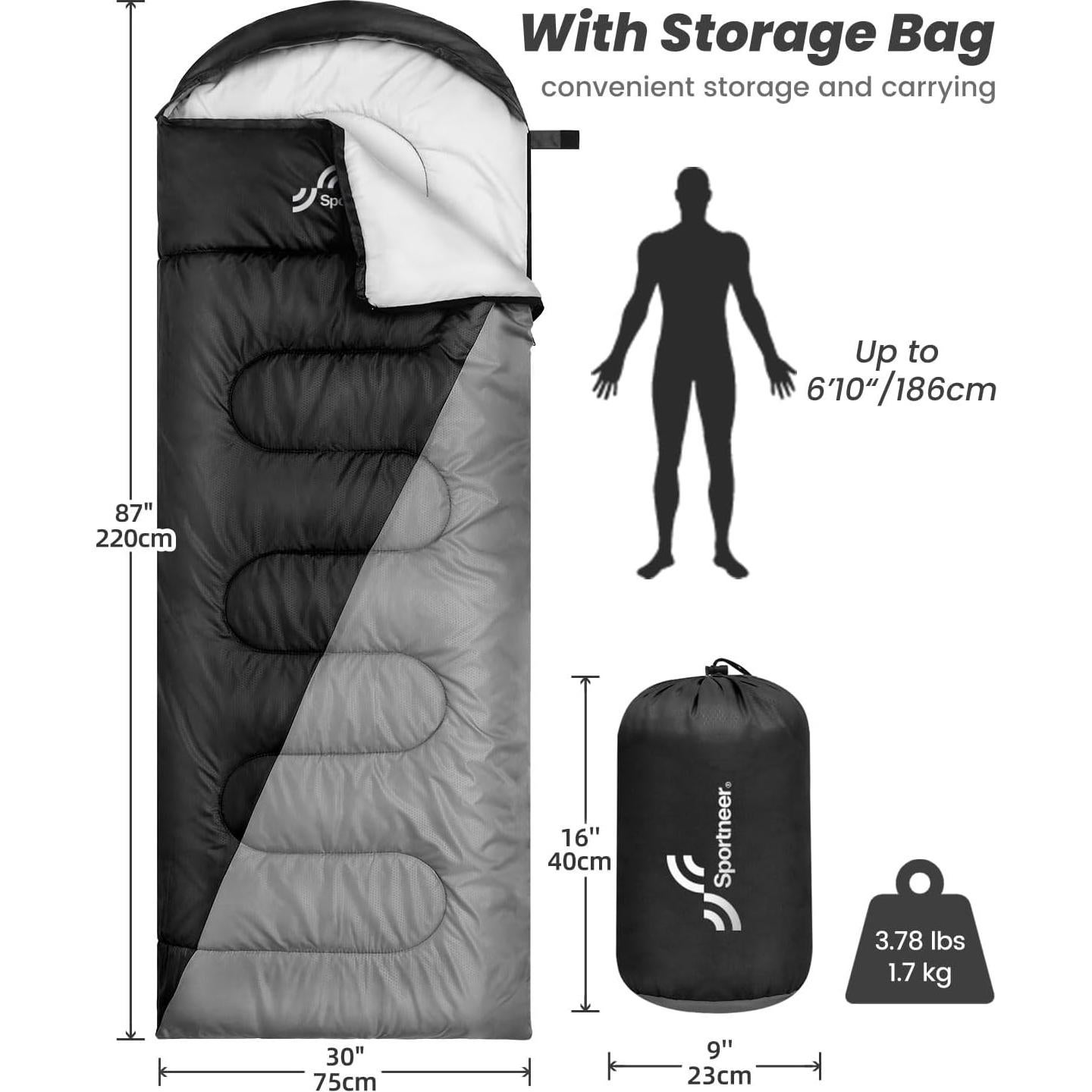 Saco de dormir Sportneer 4 estaciones 220x76cm negro