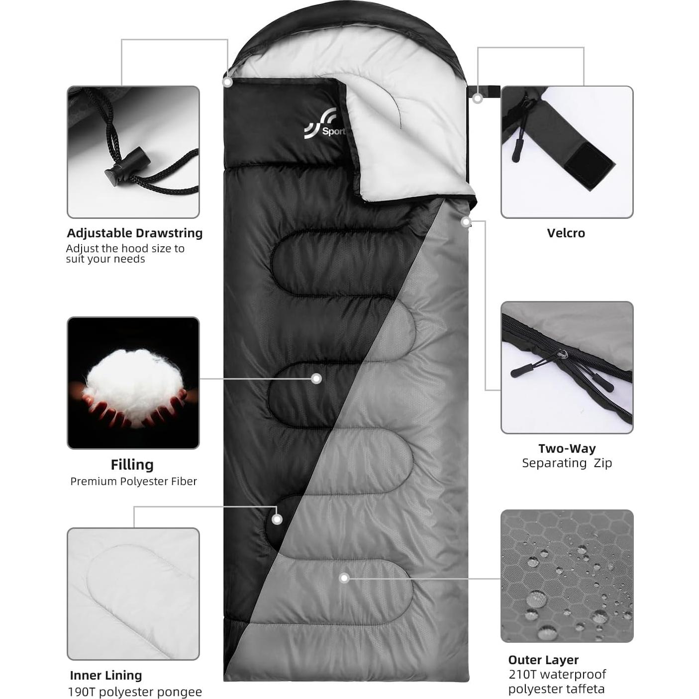 Saco de dormir Sportneer 4 estaciones 220x76cm negro