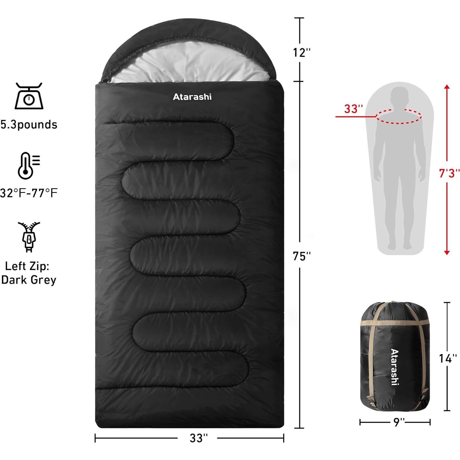 Saco de Dormir Atarashi 4 Estaciones 220x84 cm Impermeable