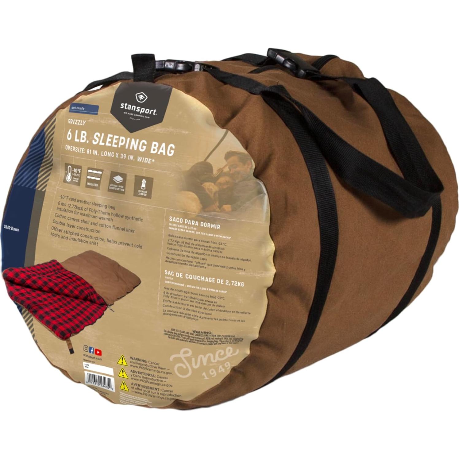 Saco de dormir Stansport Grizzly 6 lbs. -10°C Algodón