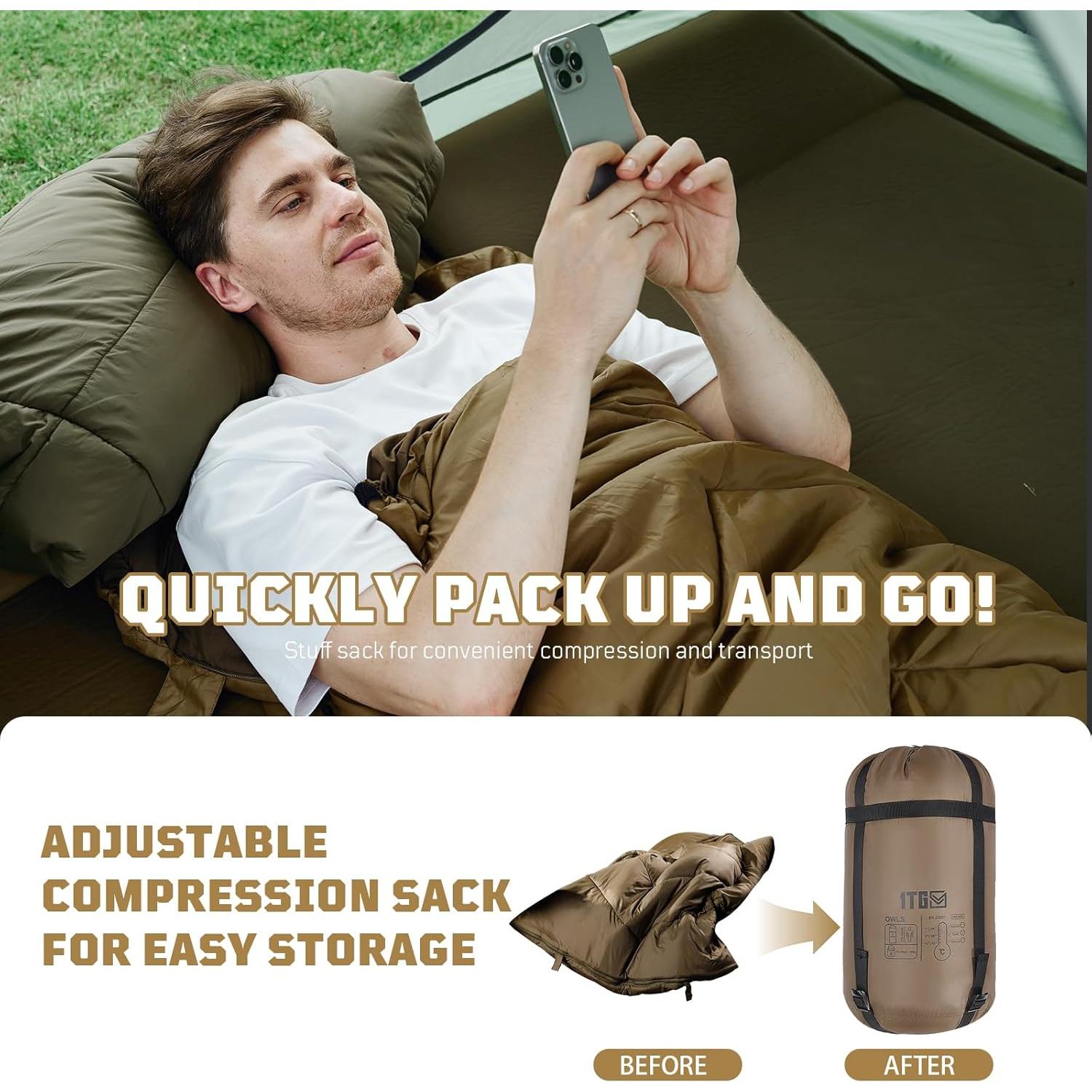 Saco de dormir 1TG Tactical 2-7°C para acampar y senderismo