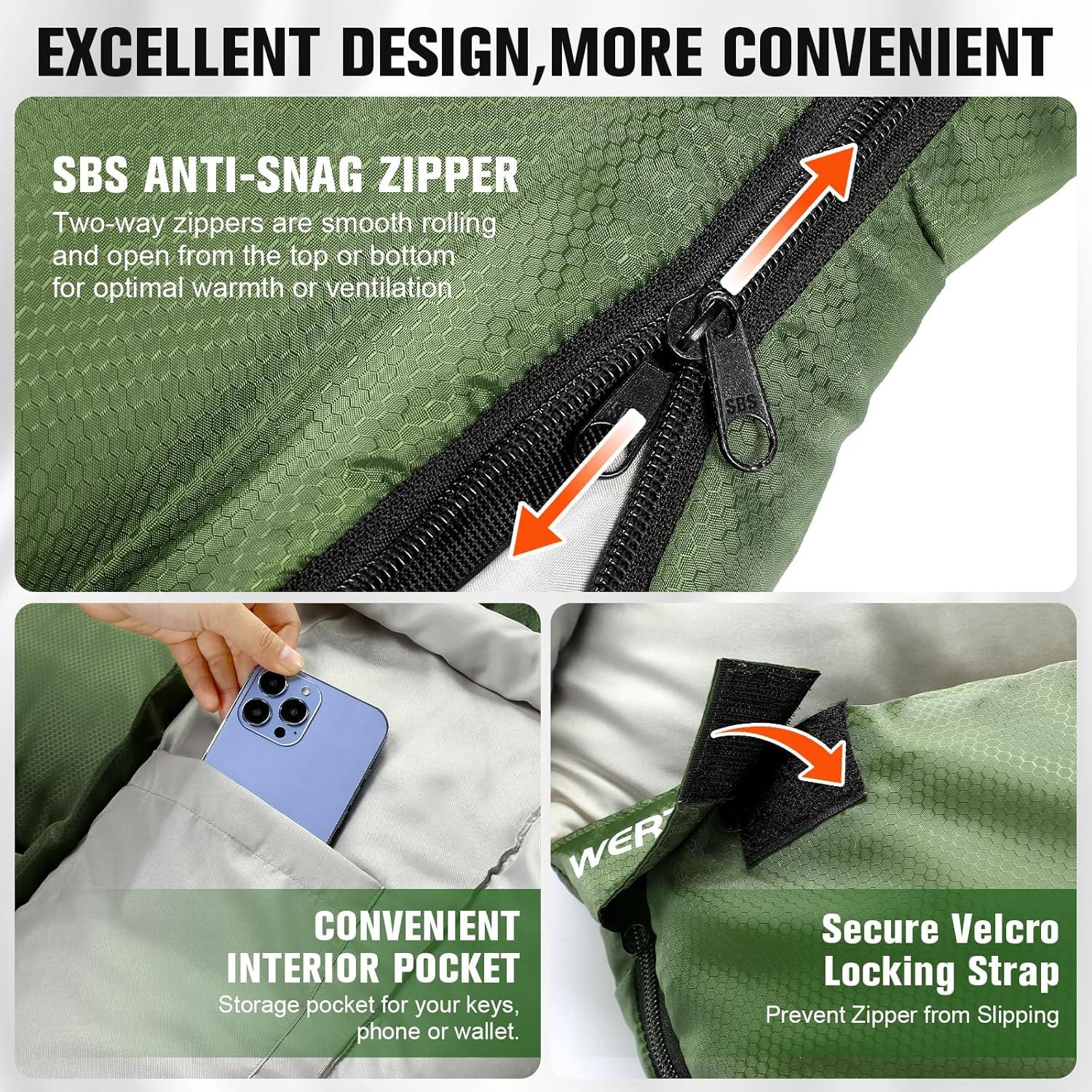 Saco de Dormir WERTYCITY XL para Clima Frío y Cálido 1 Persona