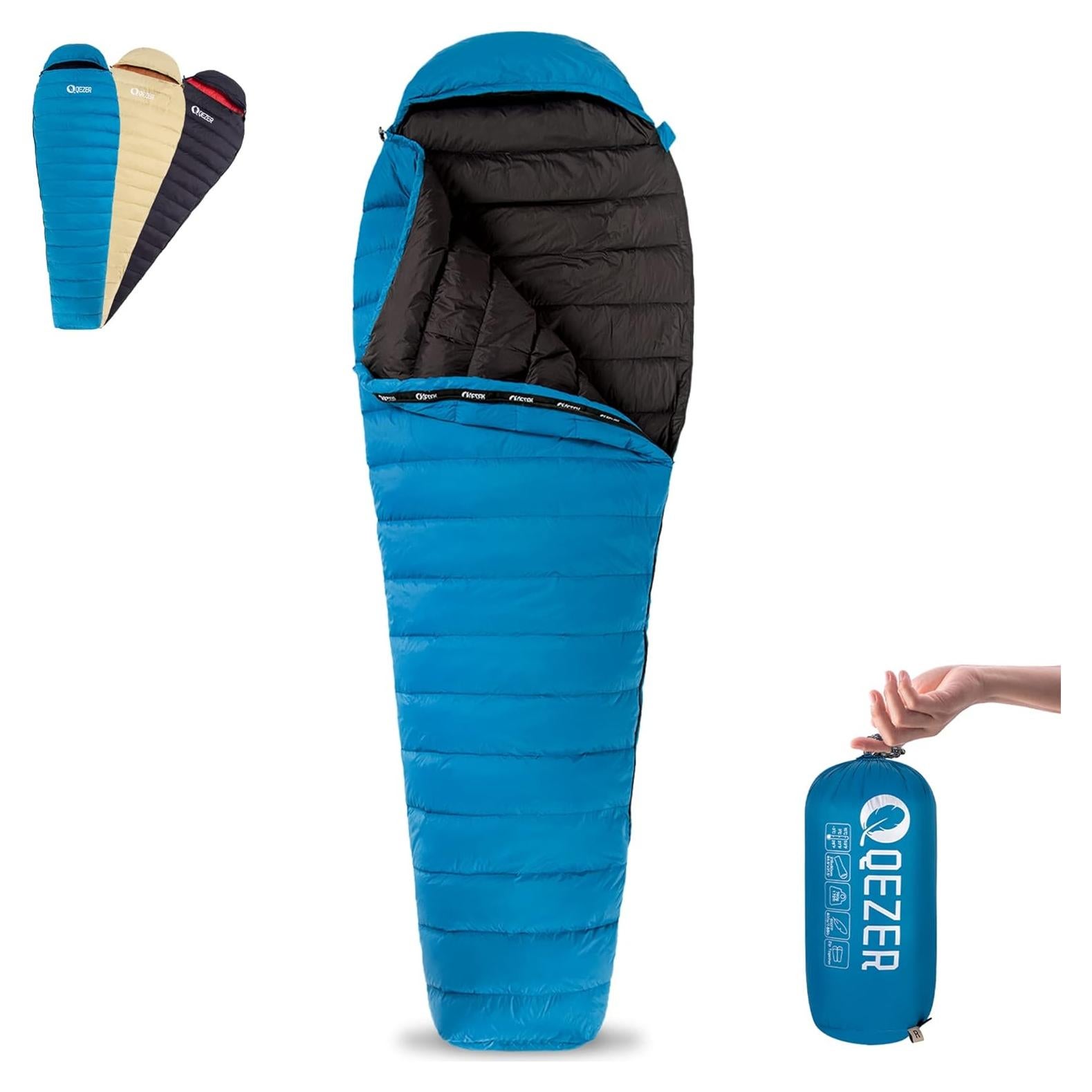 Saco de dormir momia QEZER 600FP ultraligero 215.7x80cm