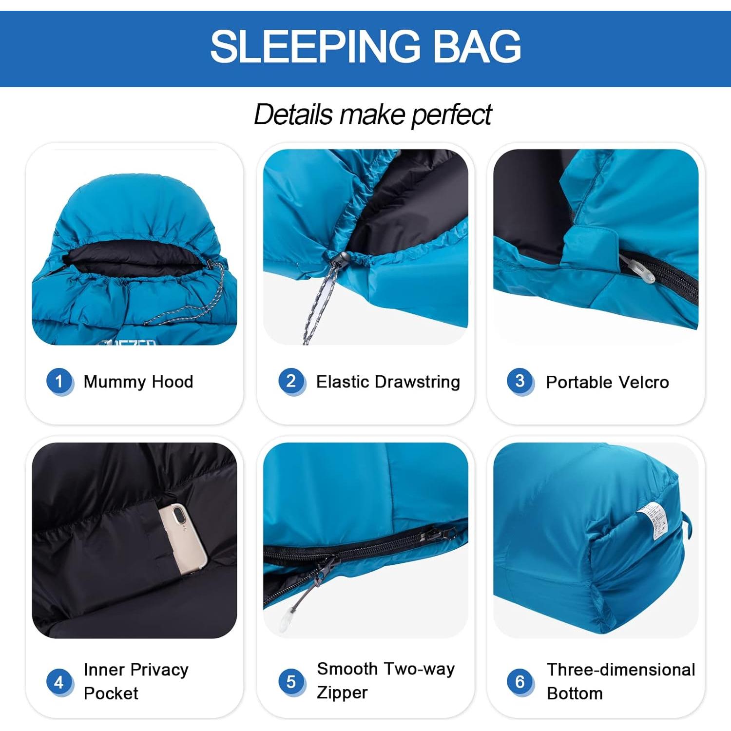 Saco de dormir momia QEZER 600FP ultraligero 215.7x80cm