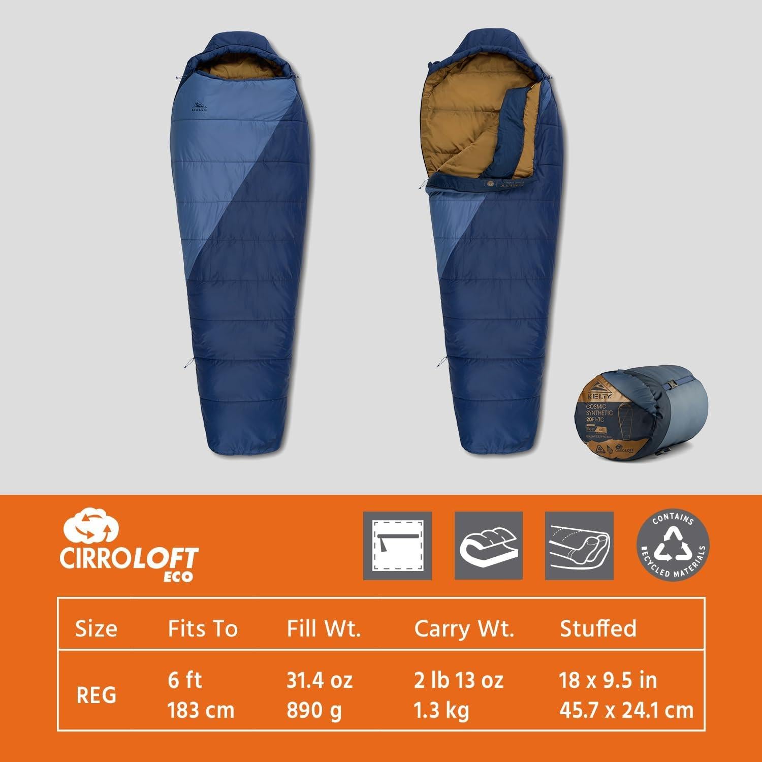 Saco de dormir Kelty Cosmic 20 Synthetic 3 estaciones 1.83 m