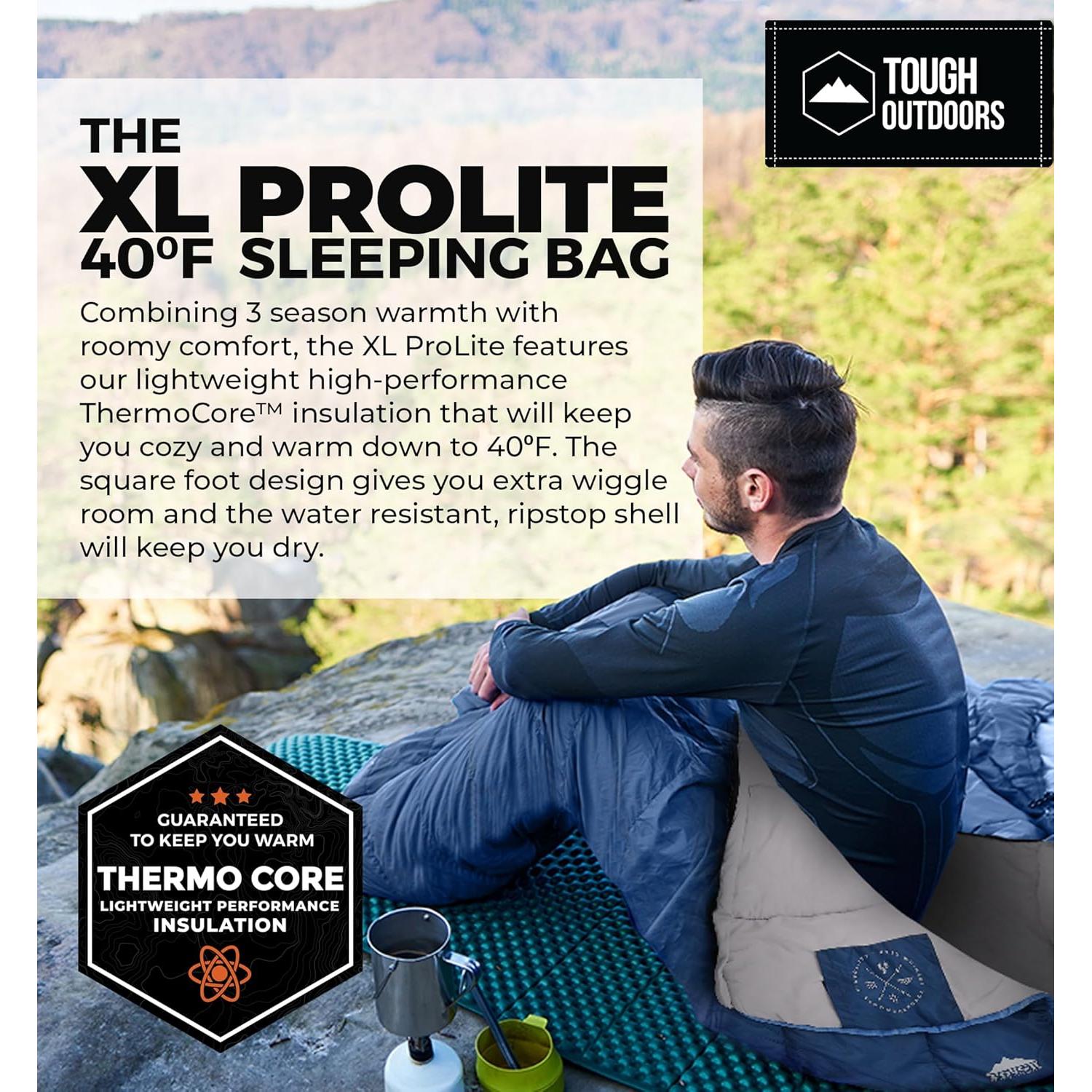 Saco de Dormir XL Tough Outdoors 4-15°C Impermeable 223.5x86.4cm