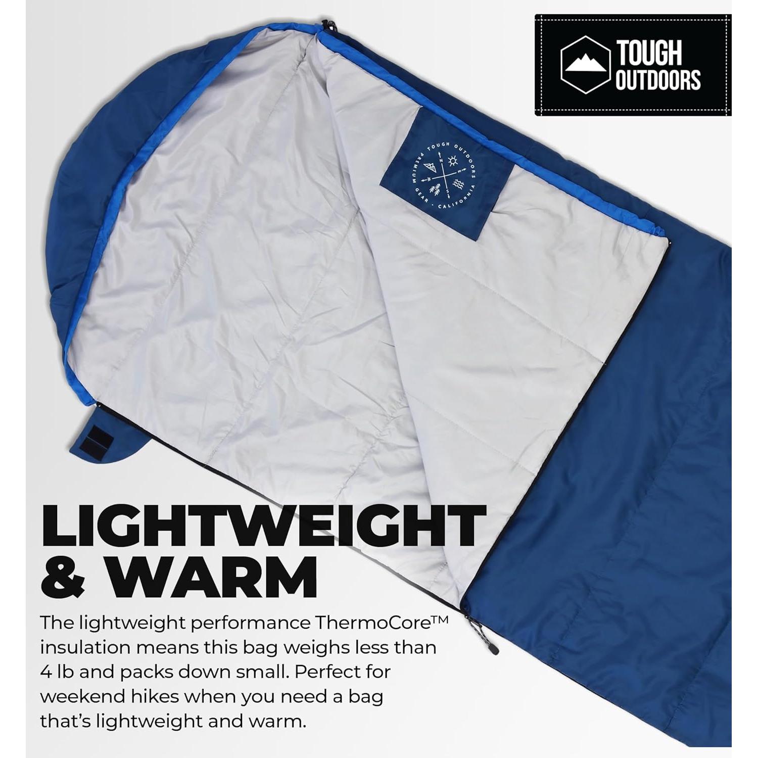 Saco de Dormir XL Tough Outdoors 4-15°C Impermeable 223.5x86.4cm