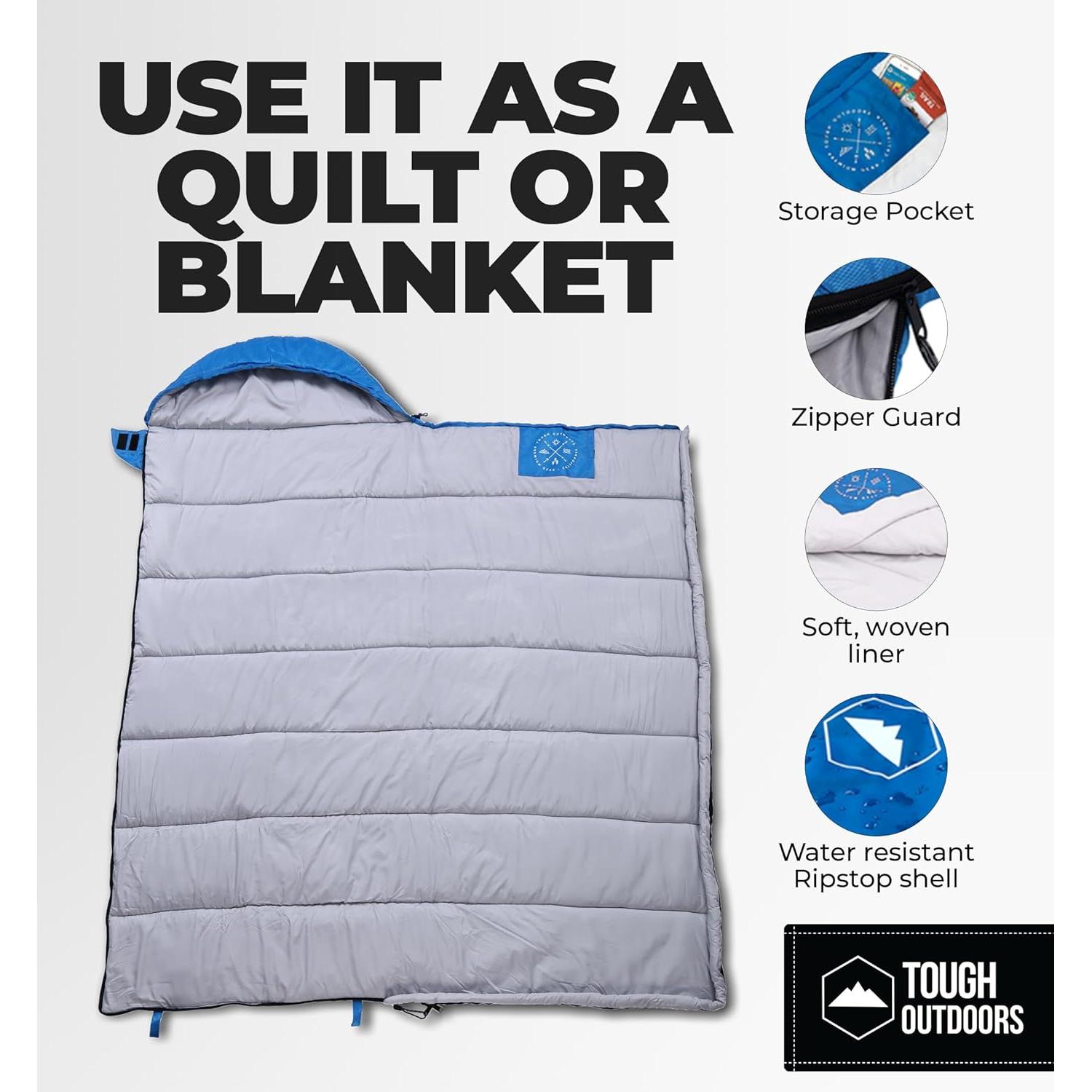 Saco de Dormir XL Tough Outdoors 4-15°C Impermeable 223.5x86.4cm
