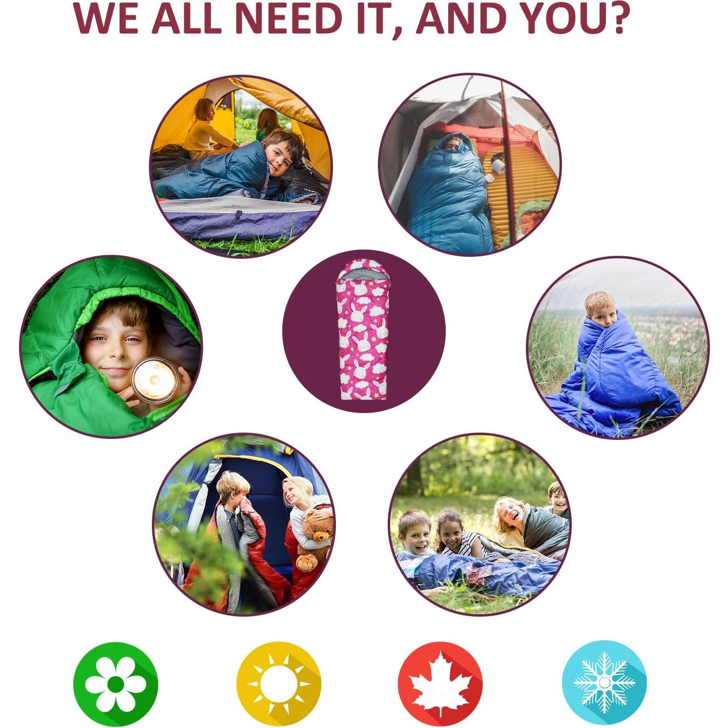 Saco de dormir para niños Tuphen 3 estaciones Rosa 155x60cm