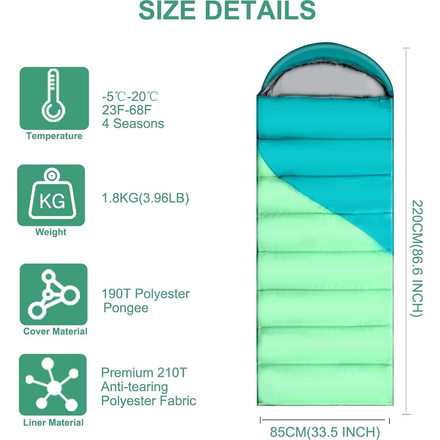 Saco de dormir XL tuphen para camping - A prueba de agua y ligero