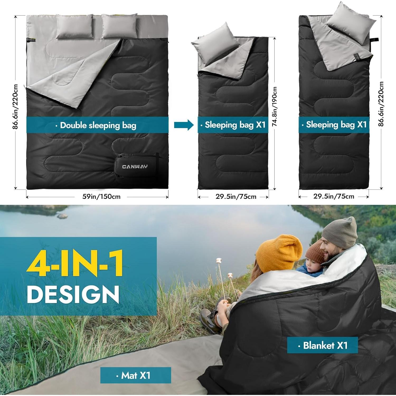 Saco de Dormir Doble CANWAY Reina 220x150cm para 2 Personas