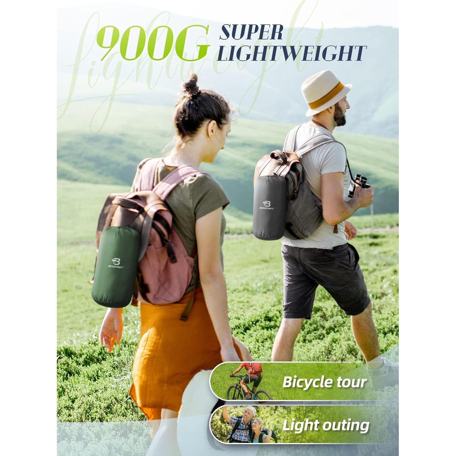 Saco de dormir Bessport ultraligero 3 estaciones verde 1 persona