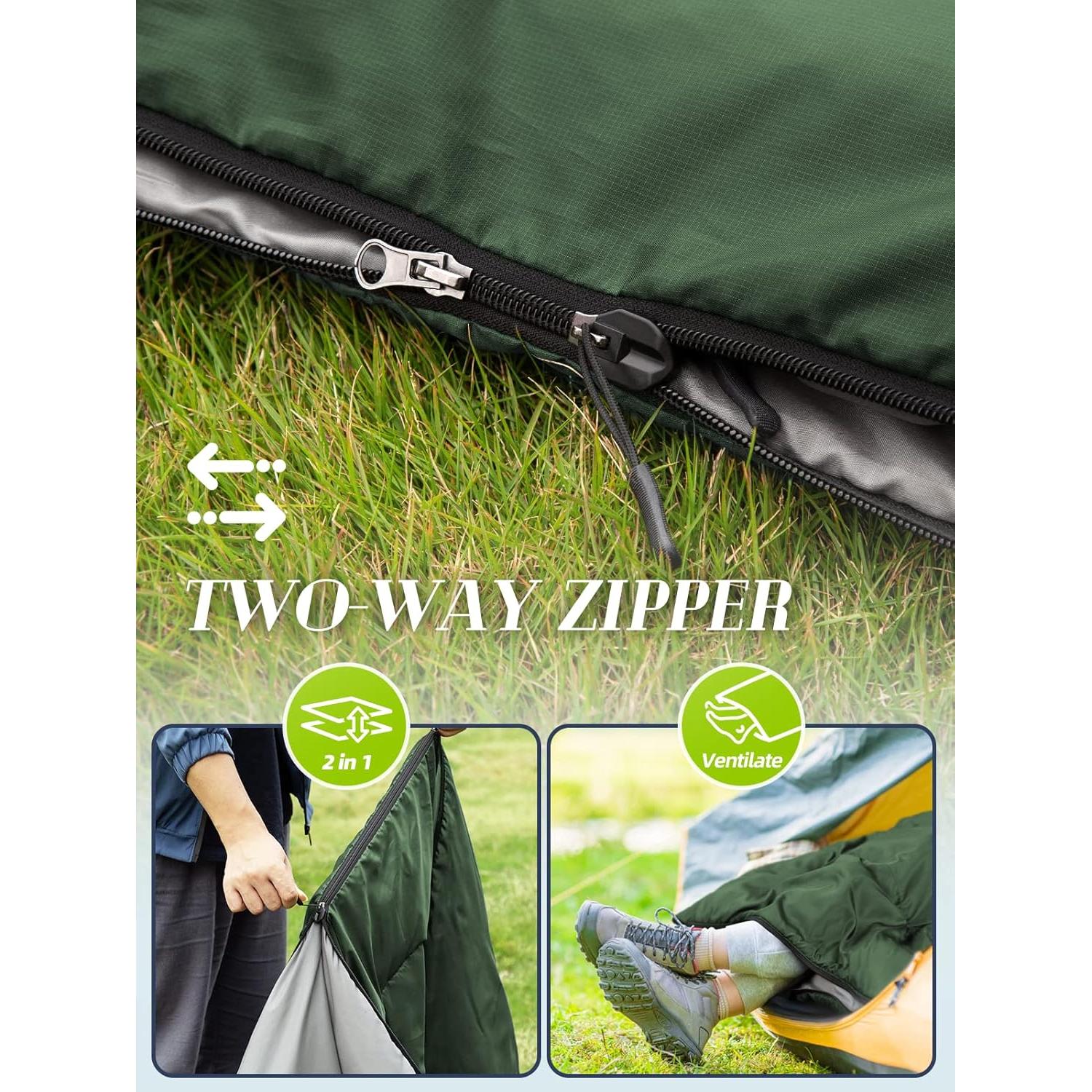 Saco de dormir Bessport ultraligero 3 estaciones verde 1 persona