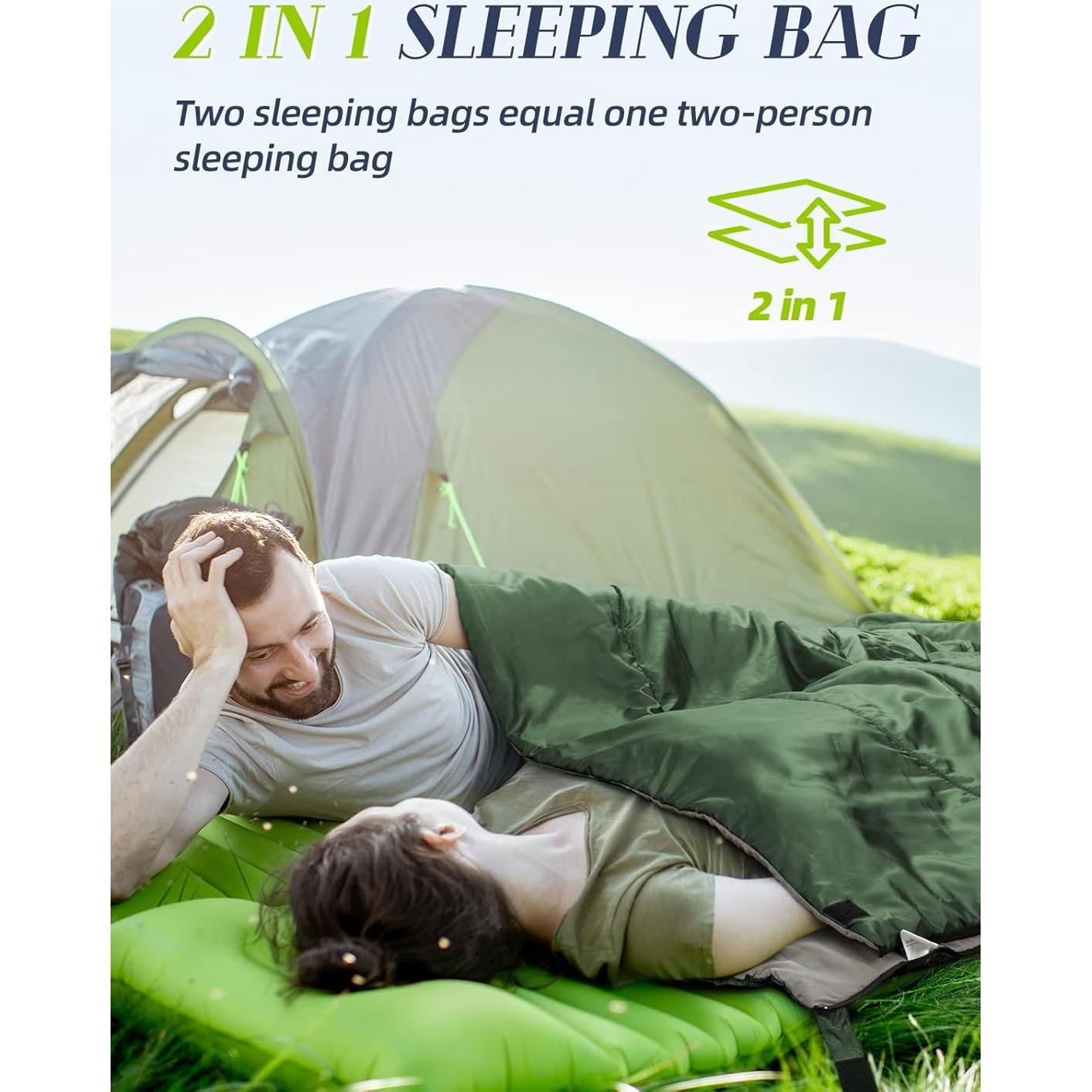 Saco de dormir Bessport ultraligero 3 estaciones verde 1 persona