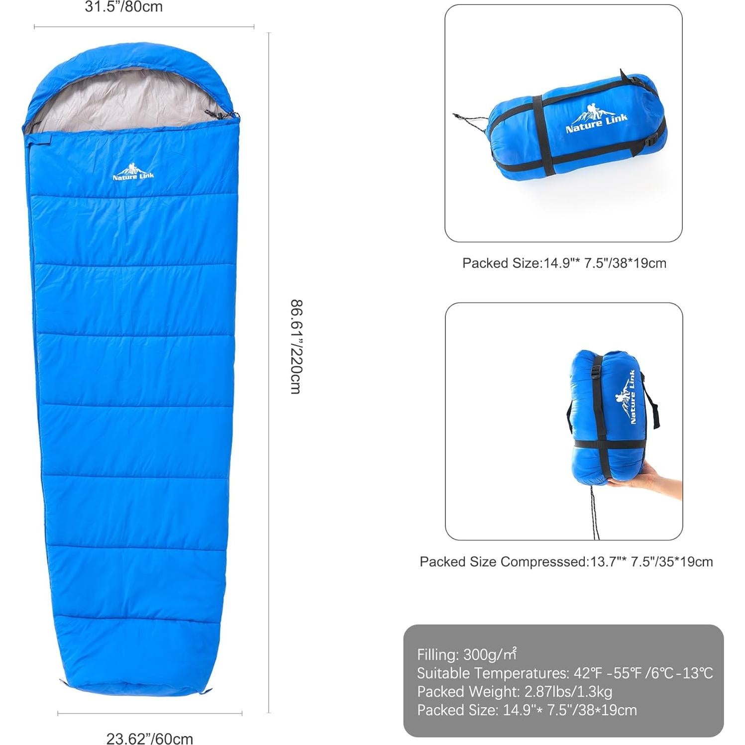 Saco de dormir momia Nature Link Zoysia-003 1.30kg 220x75cm