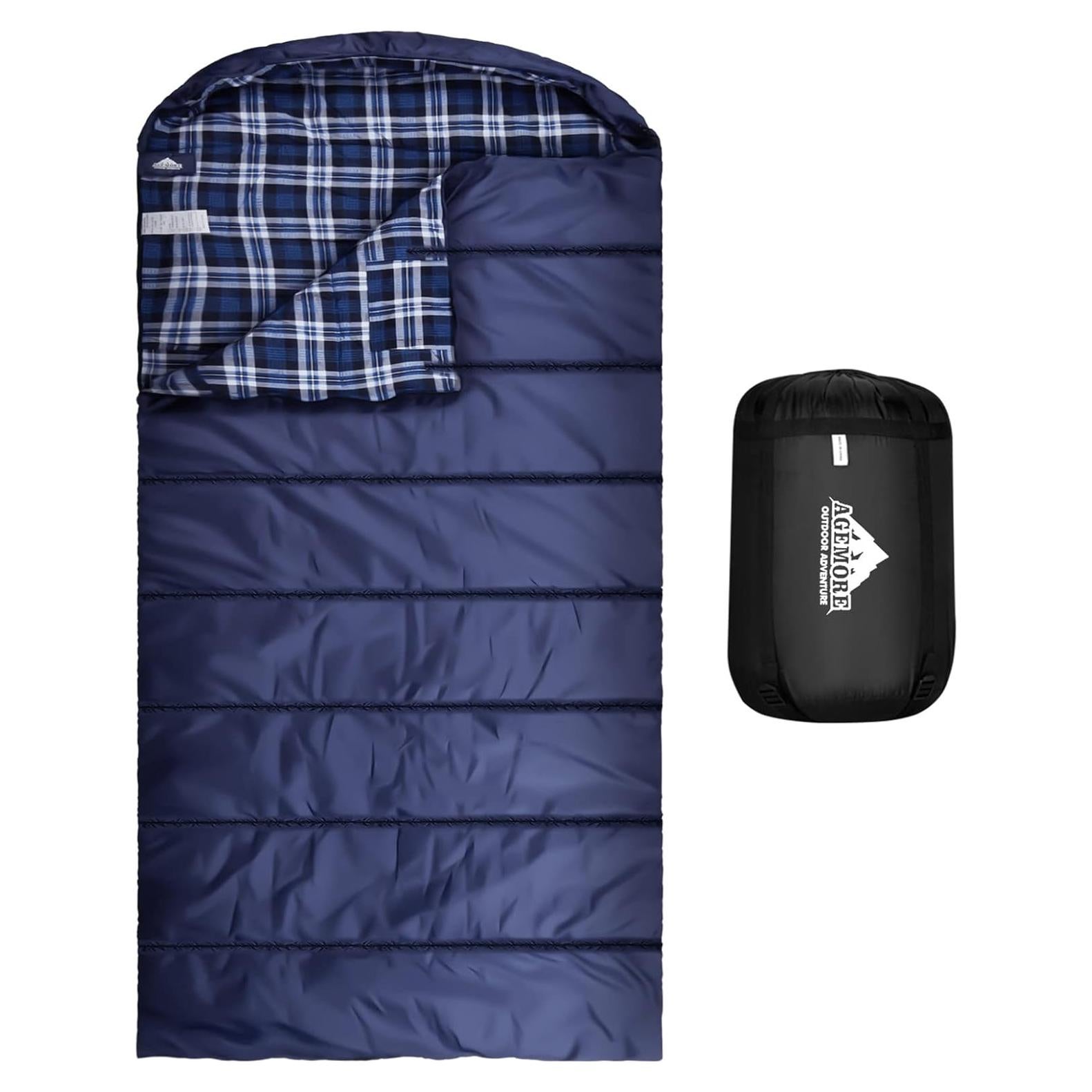 Saco de dormir AGEMORE XXL Algodón Flannel Impermeable 3-4 Estaciones