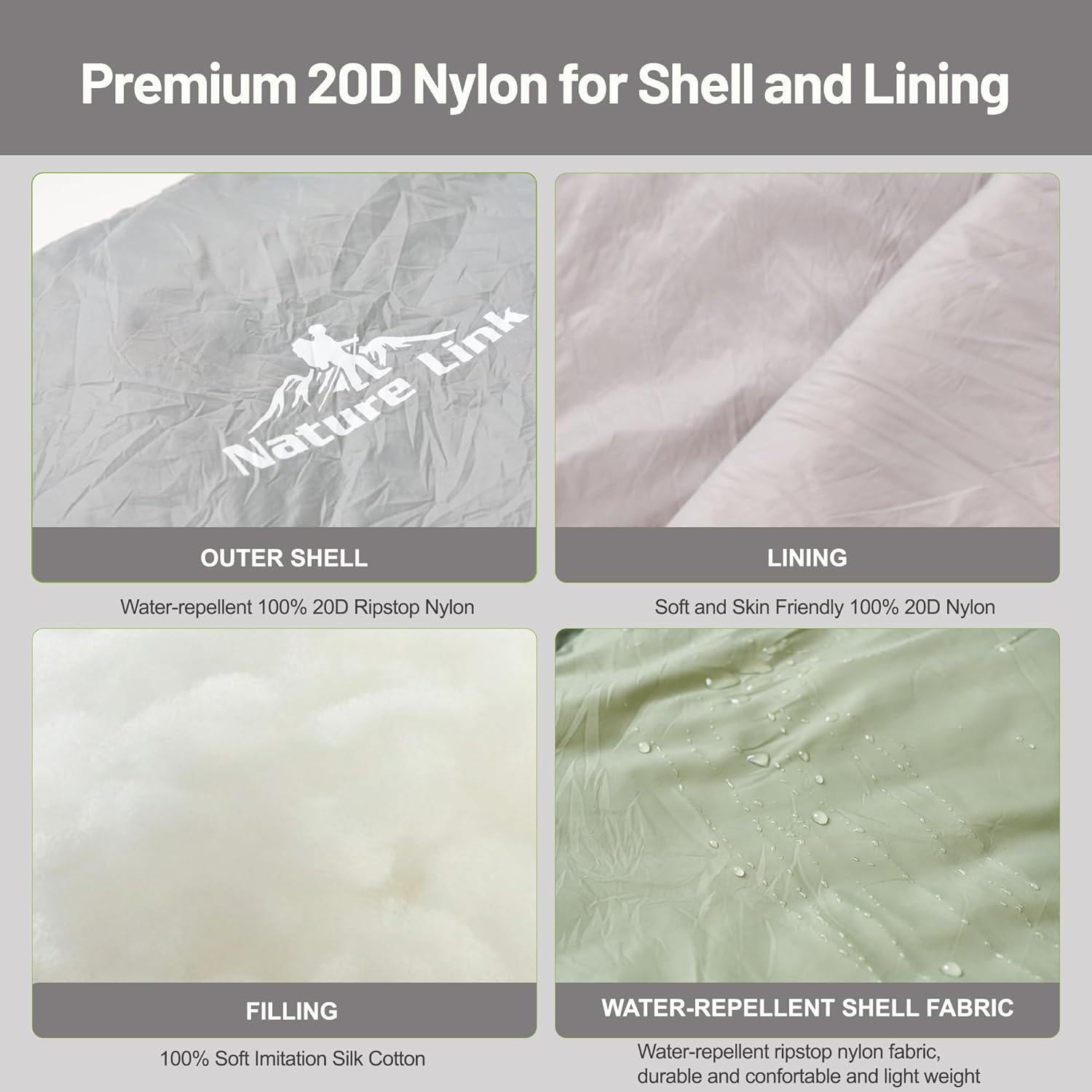 Saco de dormir ultraligero Nature Link Zoysia-001 0.82kg 10-17°C