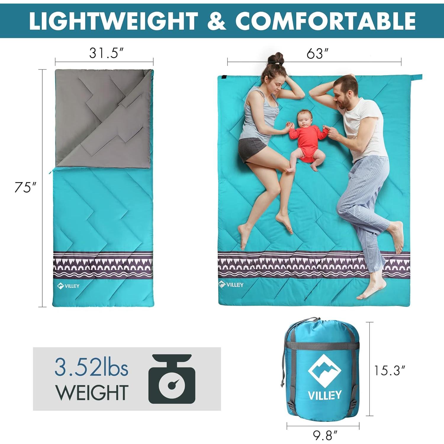 Saco de Dormir VILLEY Ligero 3 Temporadas 190.5x80cm Azul
