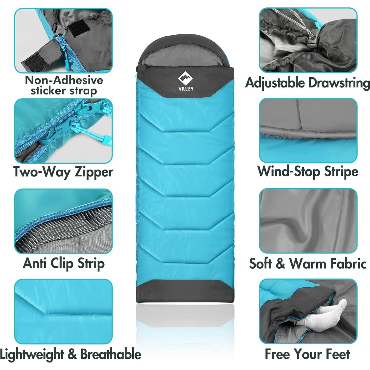 Saco de Dormir VILLEY Rectangular 3 Temporadas 220x80cm