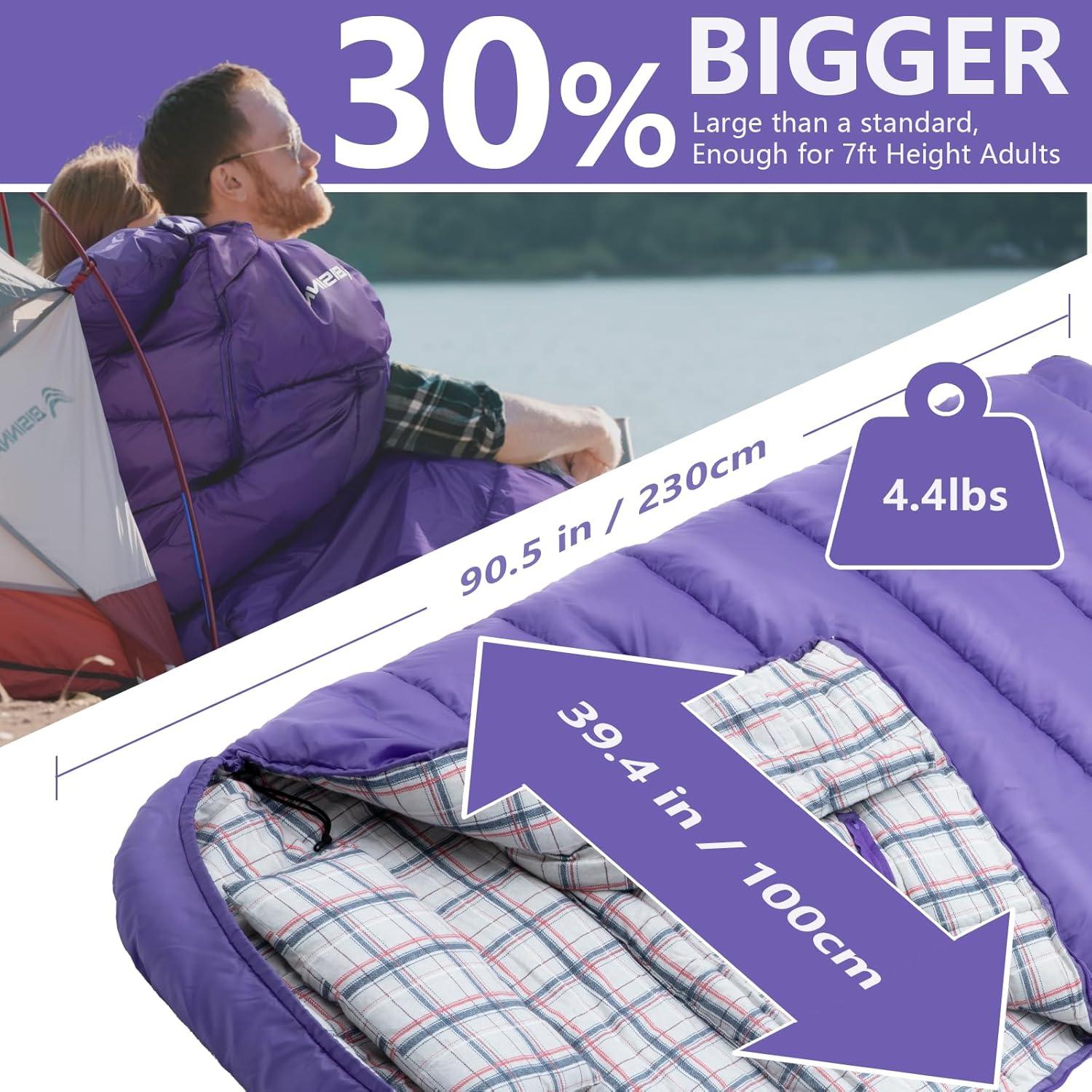 Saco de Dormir BISINNA XXL 229.9x100cm 3 Estaciones con Almohada