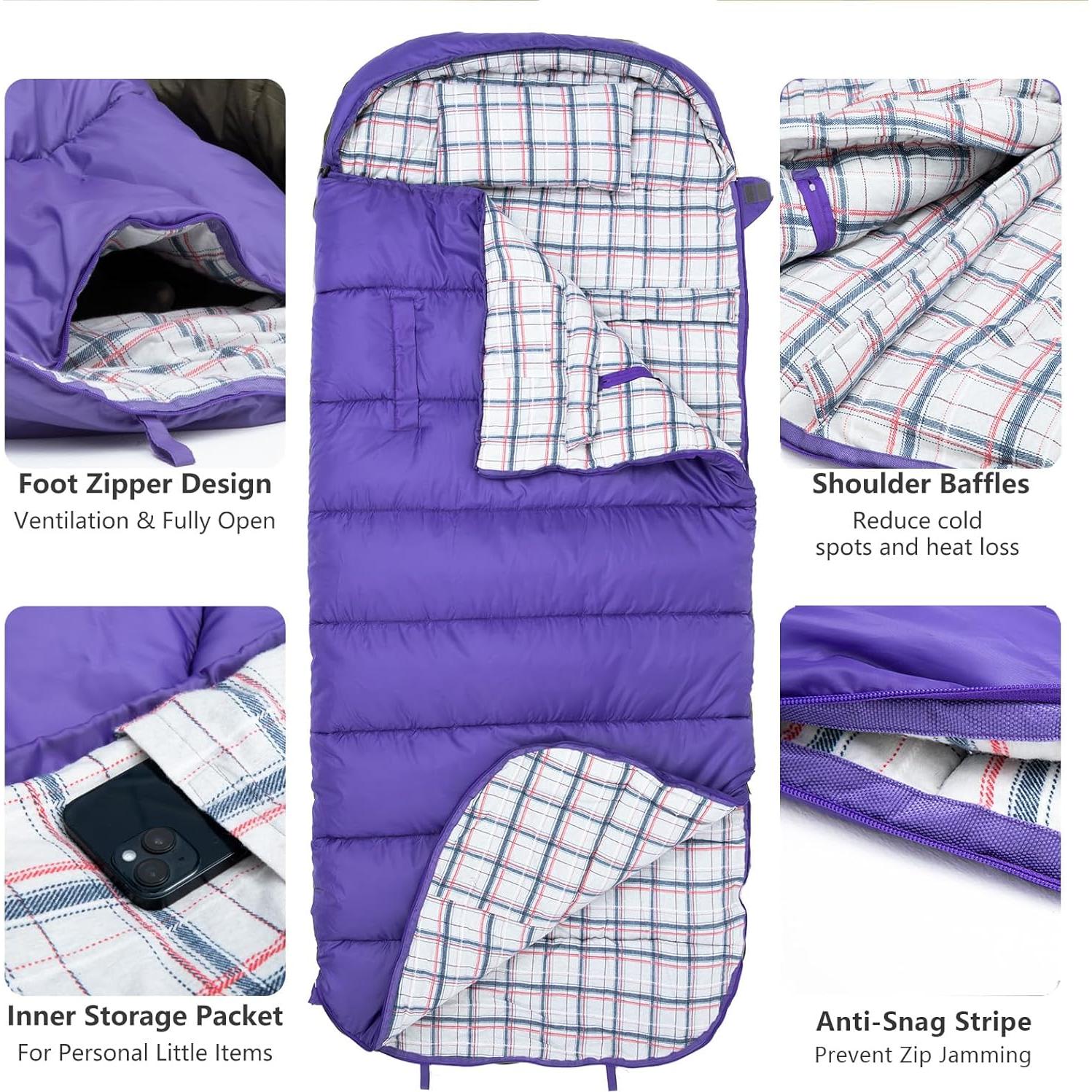 Saco de Dormir BISINNA XXL 229.9x100cm 3 Estaciones con Almohada