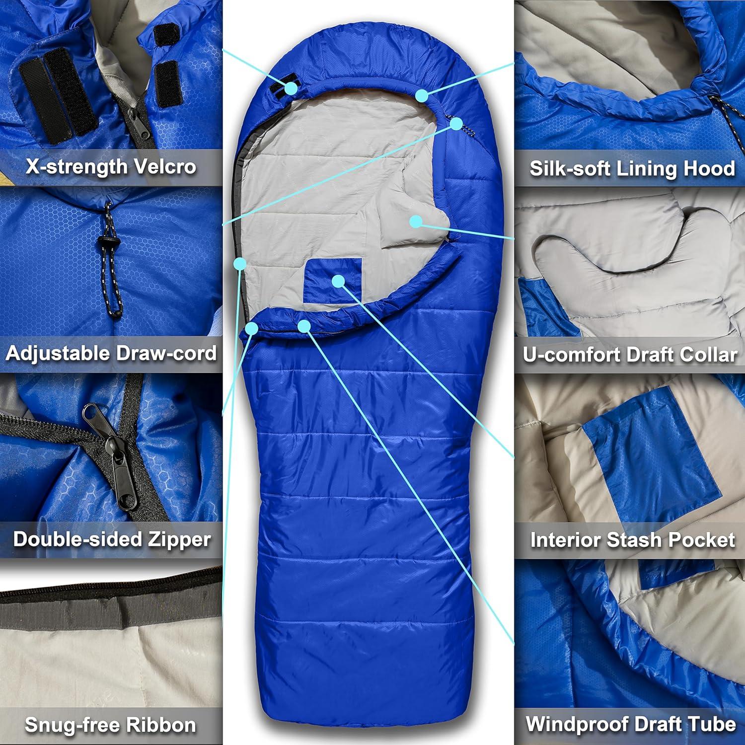 Saco de Dormir Tipo Momia AZITREK 0°C XL Impermeable